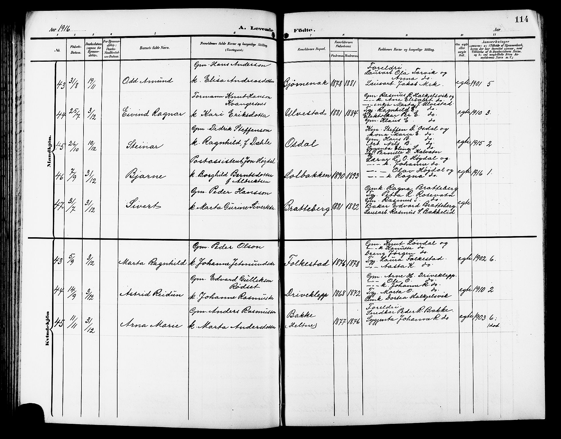 Ministerialprotokoller, klokkerbøker og fødselsregistre - Møre og Romsdal, SAT/A-1454/511/L0159: Parish register (copy) no. 511C05, 1902-1920, p. 114