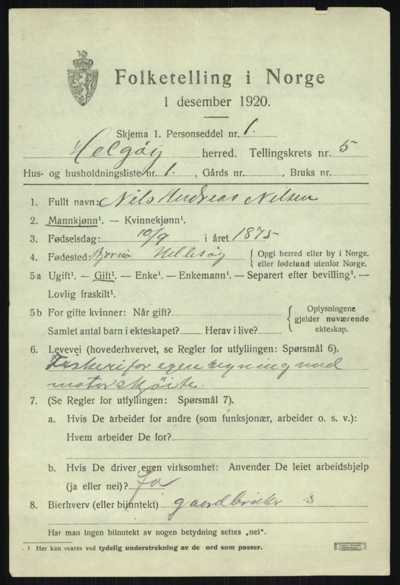SATØ, 1920 census for Helgøy, 1920, p. 1931