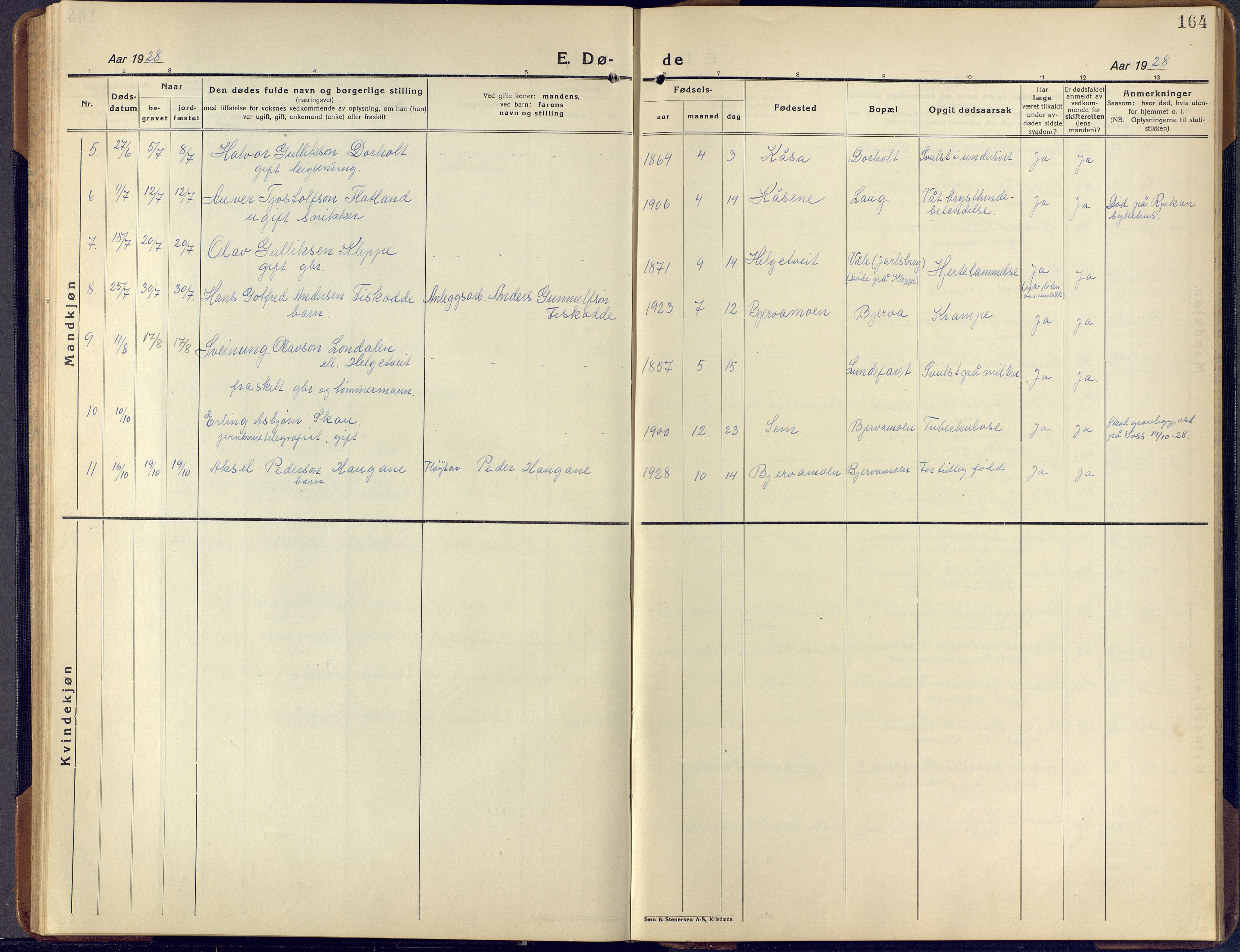 Lunde kirkebøker, SAKO/A-282/F/Fa/L0006: Parish register (official) no. I 6, 1922-1940, p. 164