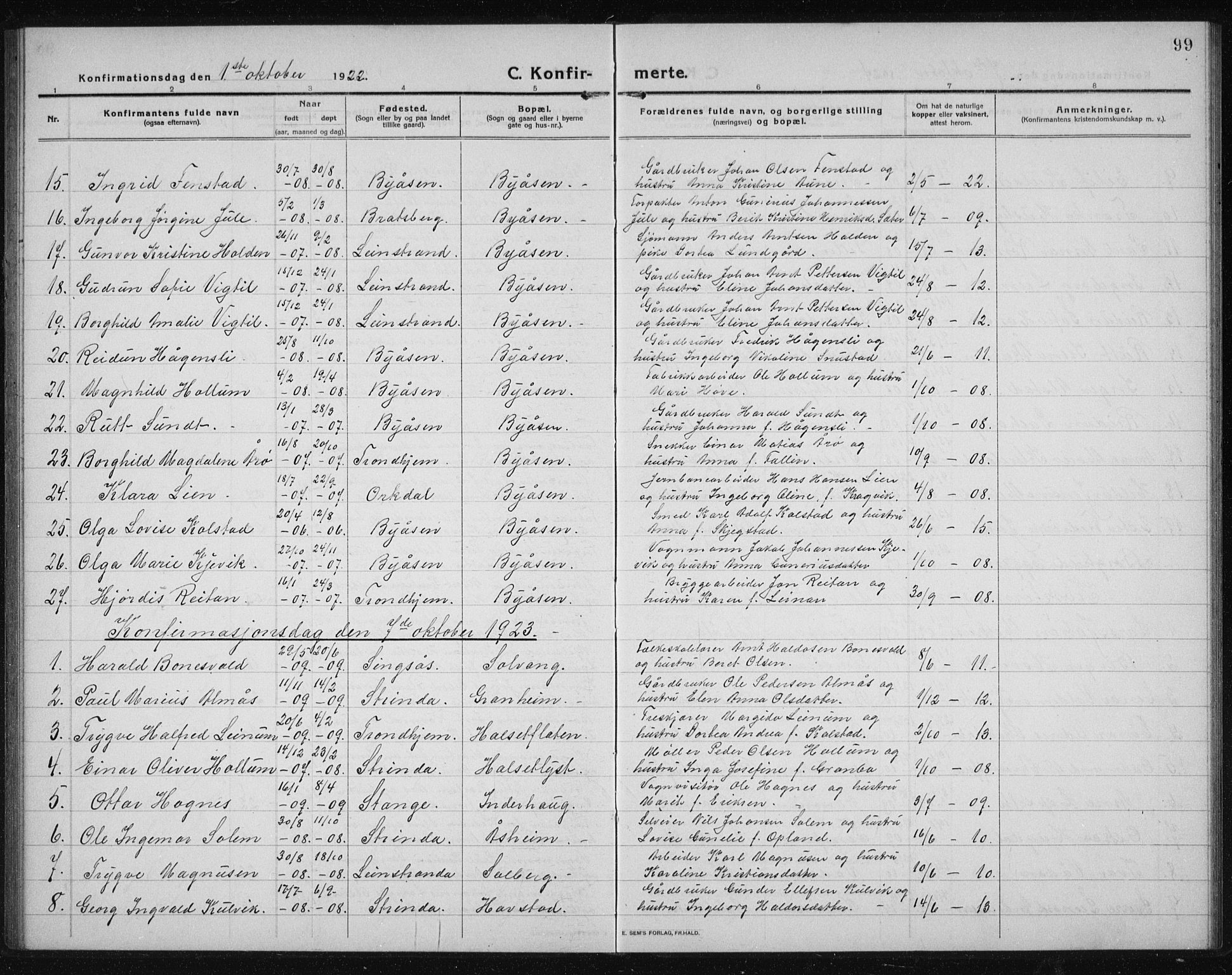 Ministerialprotokoller, klokkerbøker og fødselsregistre - Sør-Trøndelag, SAT/A-1456/611/L0356: Parish register (copy) no. 611C04, 1914-1938, p. 99