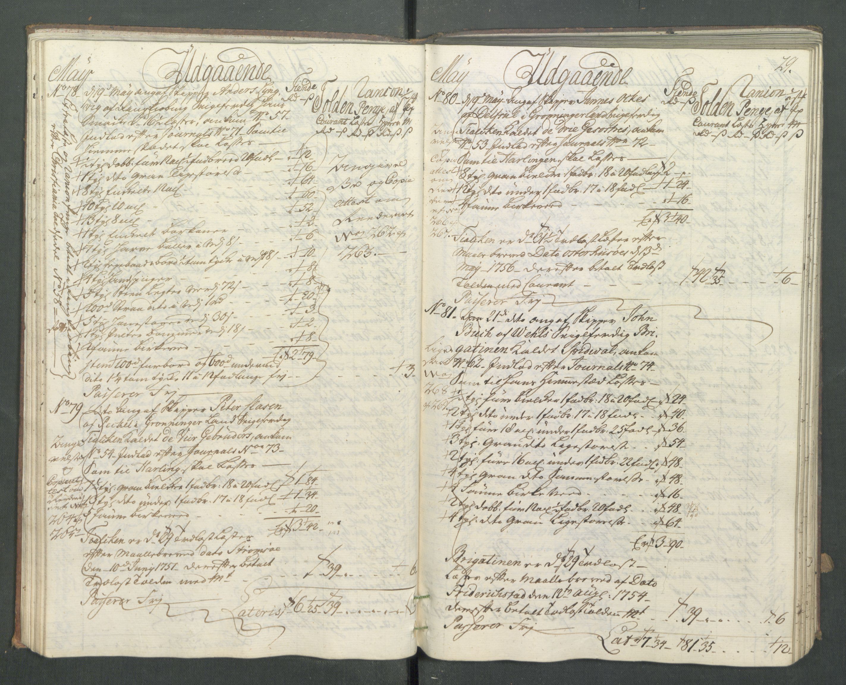 Generaltollkammeret, tollregnskaper, AV/RA-EA-5490/R14/L0025/0001: Tollregnskaper Øster-Risør / Utgående hovedtollbok, 1756, p. 28b-29a