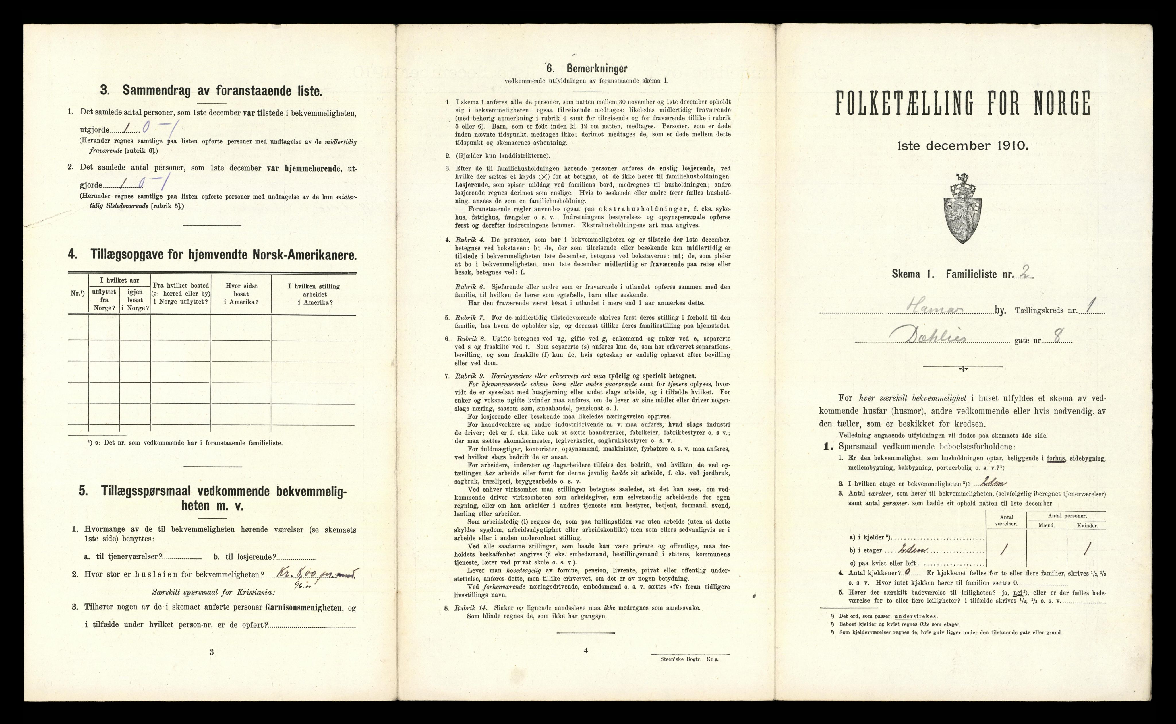 RA, 1910 census for Hamar, 1910, p. 399