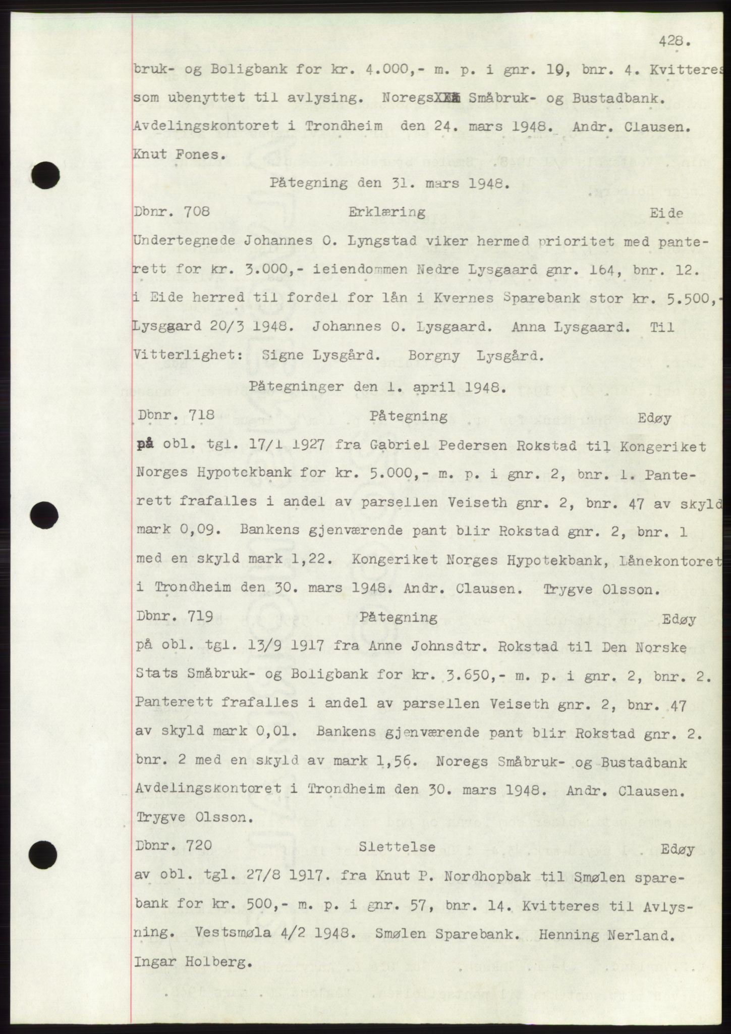 Nordmøre sorenskriveri, AV/SAT-A-4132/1/2/2Ca: Mortgage book no. C82b, 1946-1951, Diary no: : 708/1948