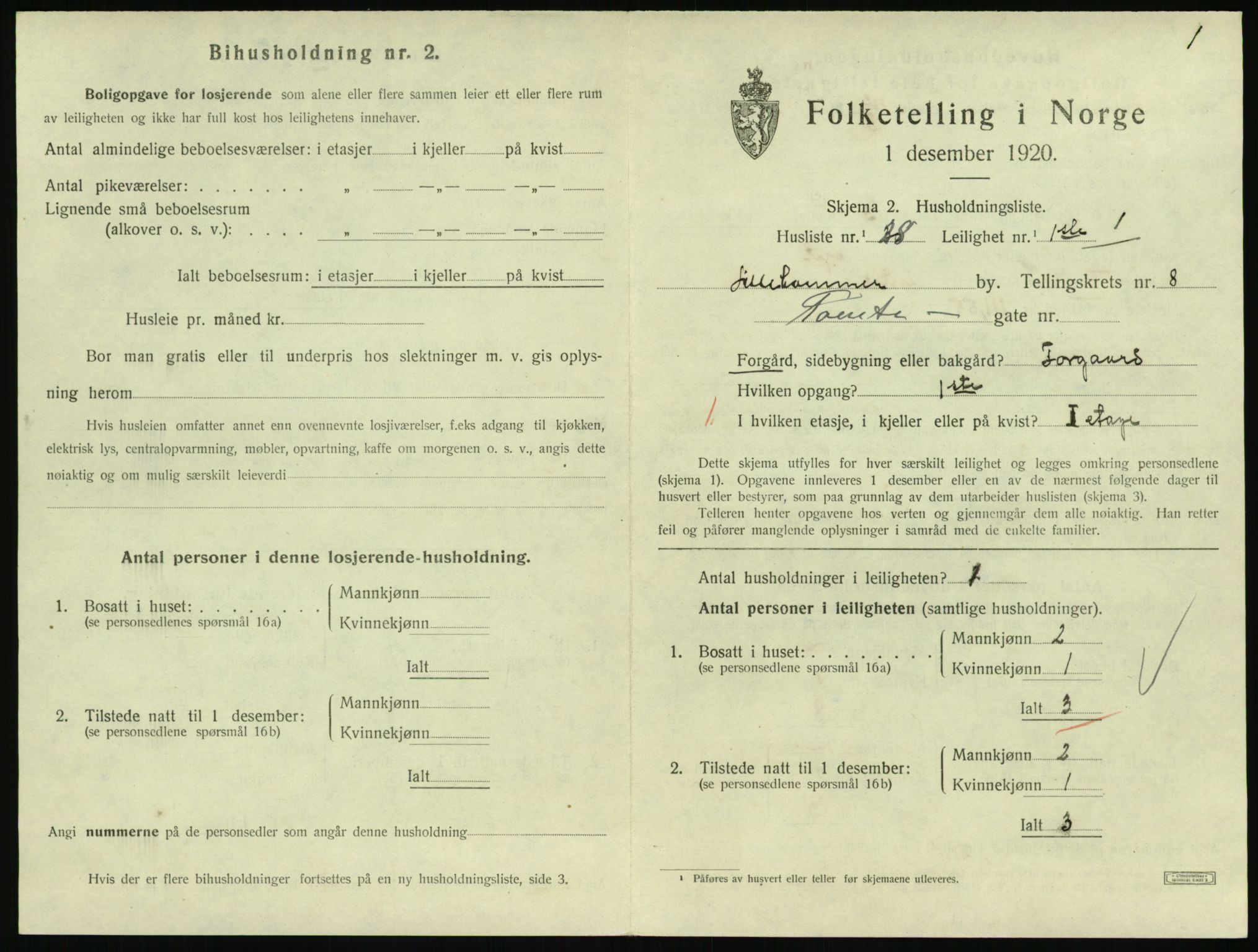 SAH, 1920 census for Lillehammer, 1920, p. 2934