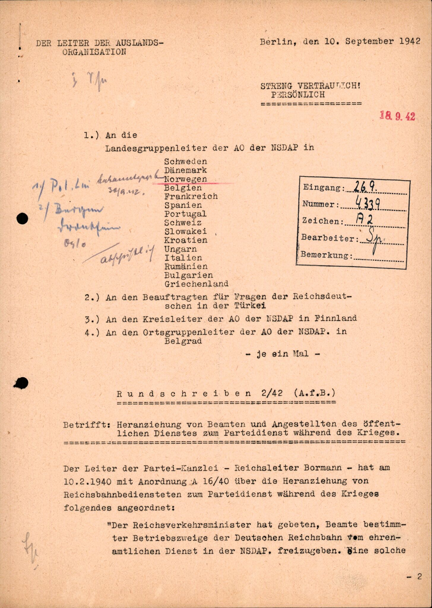 Forsvarets Overkommando. 2 kontor. Arkiv 11.4. Spredte tyske arkivsaker, AV/RA-RAFA-7031/D/Dar/Darb/L0015: Reichskommissariat - NSDAP in Norwegen, 1938-1945, p. 47