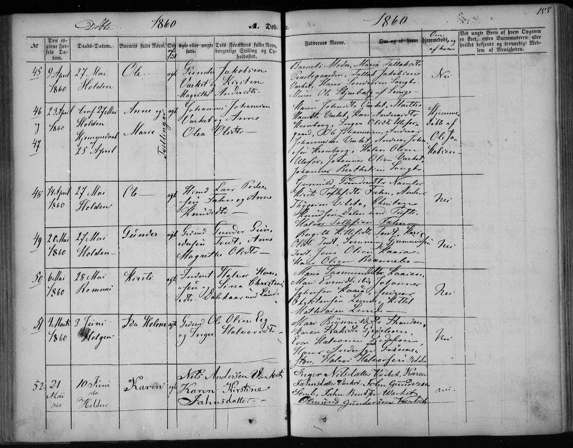 Holla kirkebøker, AV/SAKO-A-272/F/Fa/L0005: Parish register (official) no. 5, 1849-1860, p. 155