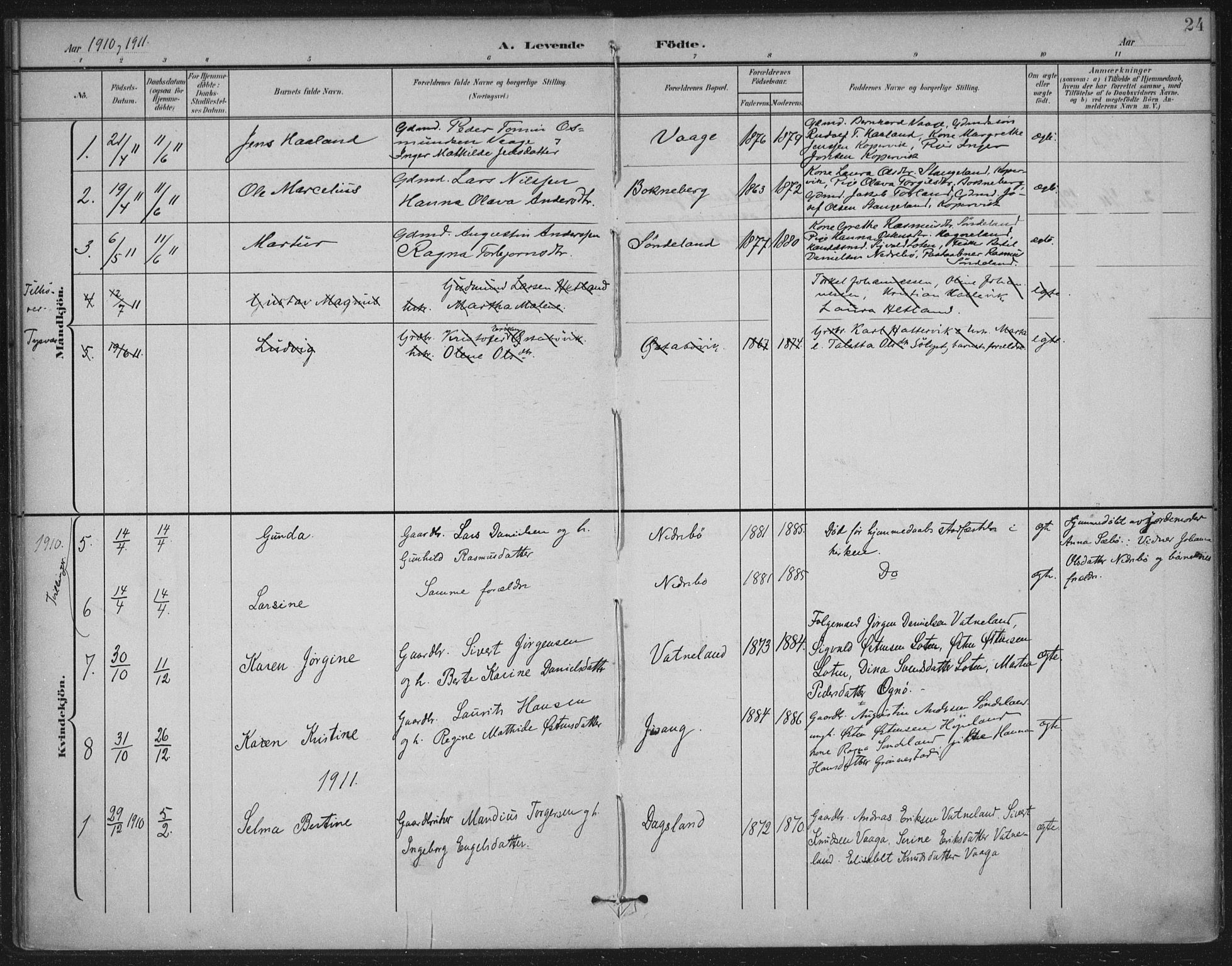 Tysvær sokneprestkontor, AV/SAST-A -101864/H/Ha/Haa/L0009: Parish register (official) no. A 9, 1898-1925, p. 24