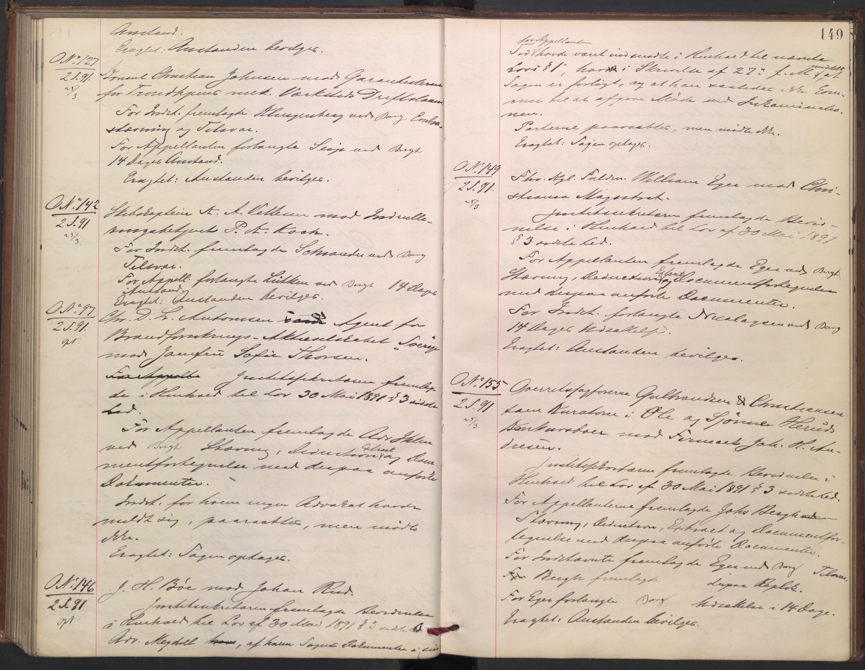 Høyesterett, AV/RA-S-1002/E/Ef/L0016: Protokoll over saker som gikk til skriftlig behandling, 1888-1892, p. 148b-149a