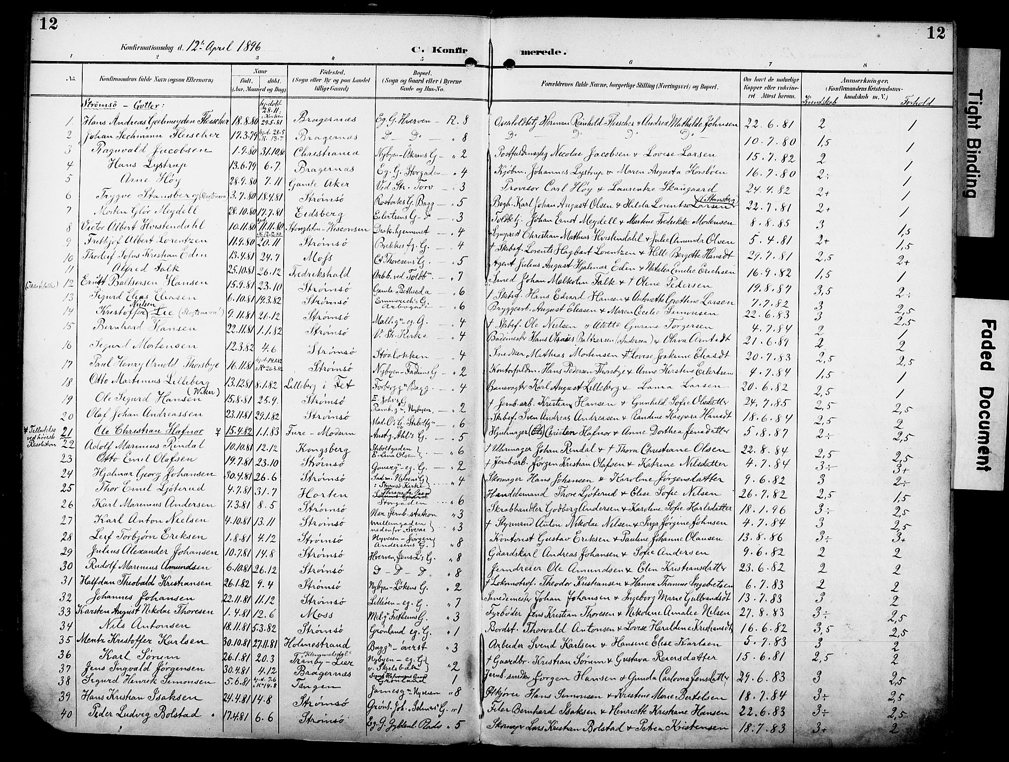 Strømsø kirkebøker, AV/SAKO-A-246/F/Fa/L0025: Parish register (official) no. I 25, 1893-1922, p. 12