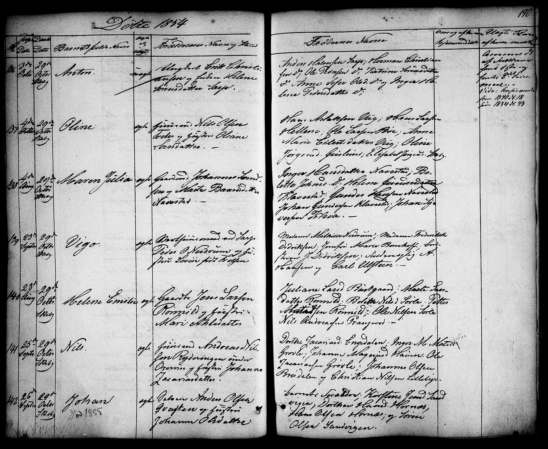 Skjeberg prestekontor Kirkebøker, SAO/A-10923/F/Fa/L0006: Parish register (official) no. I 6, 1846-1858, p. 190