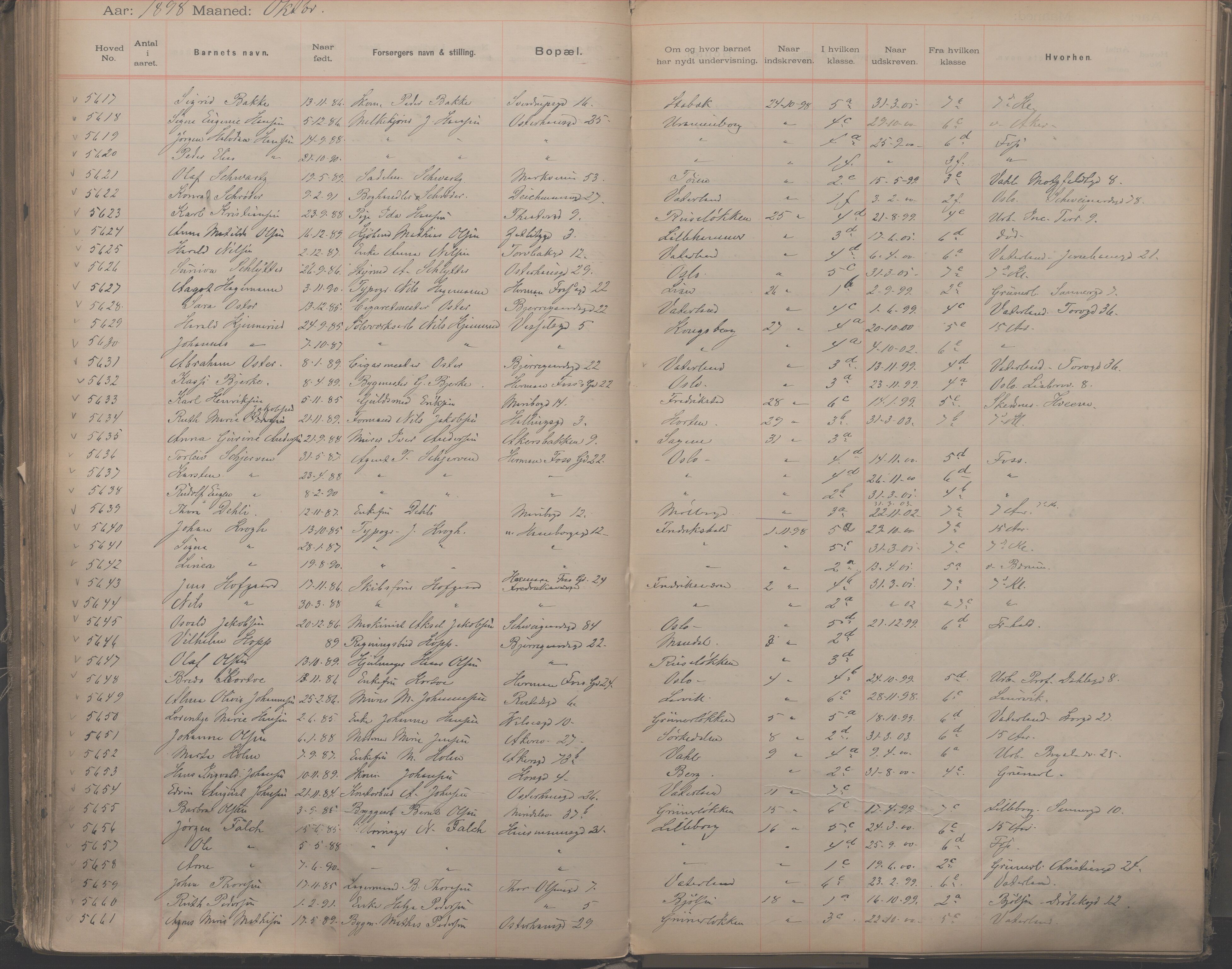 Møllergata skole, OBA/A-20129/F/Fa/L0001: Ut-/innskrivningsprotokoll, 1889-1907, p. 130