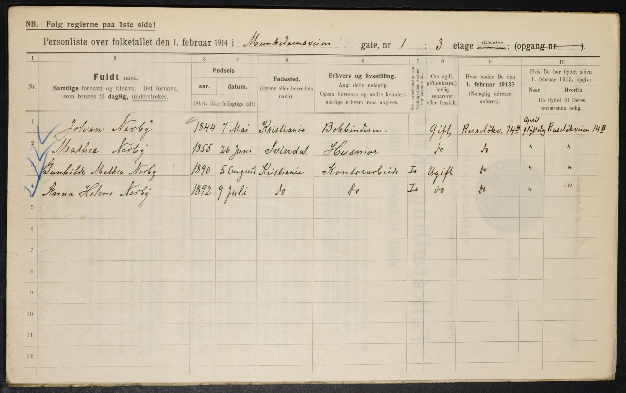 OBA, Municipal Census 1914 for Kristiania, 1914, p. 66687