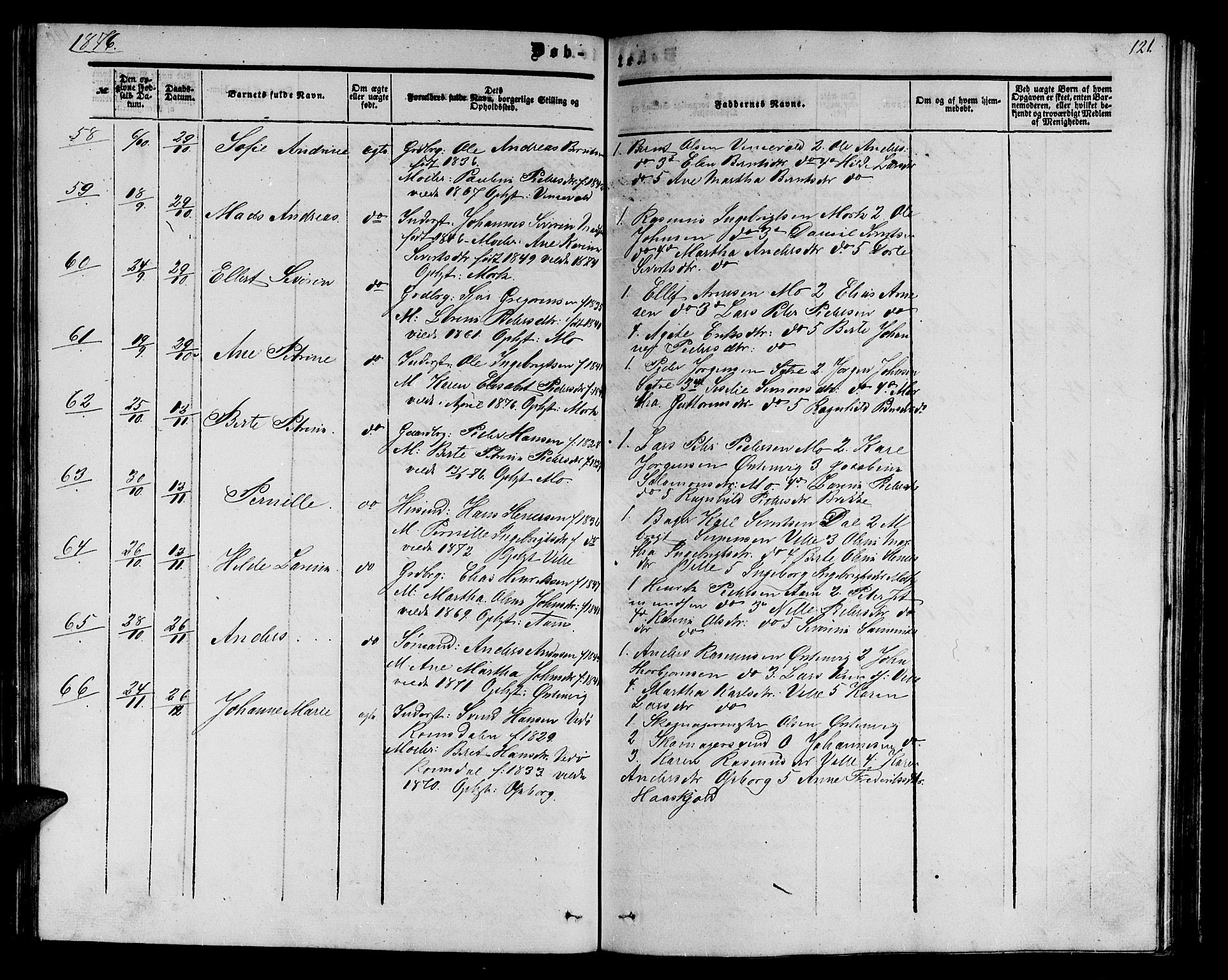 Ministerialprotokoller, klokkerbøker og fødselsregistre - Møre og Romsdal, AV/SAT-A-1454/513/L0188: Parish register (copy) no. 513C02, 1865-1882, p. 121