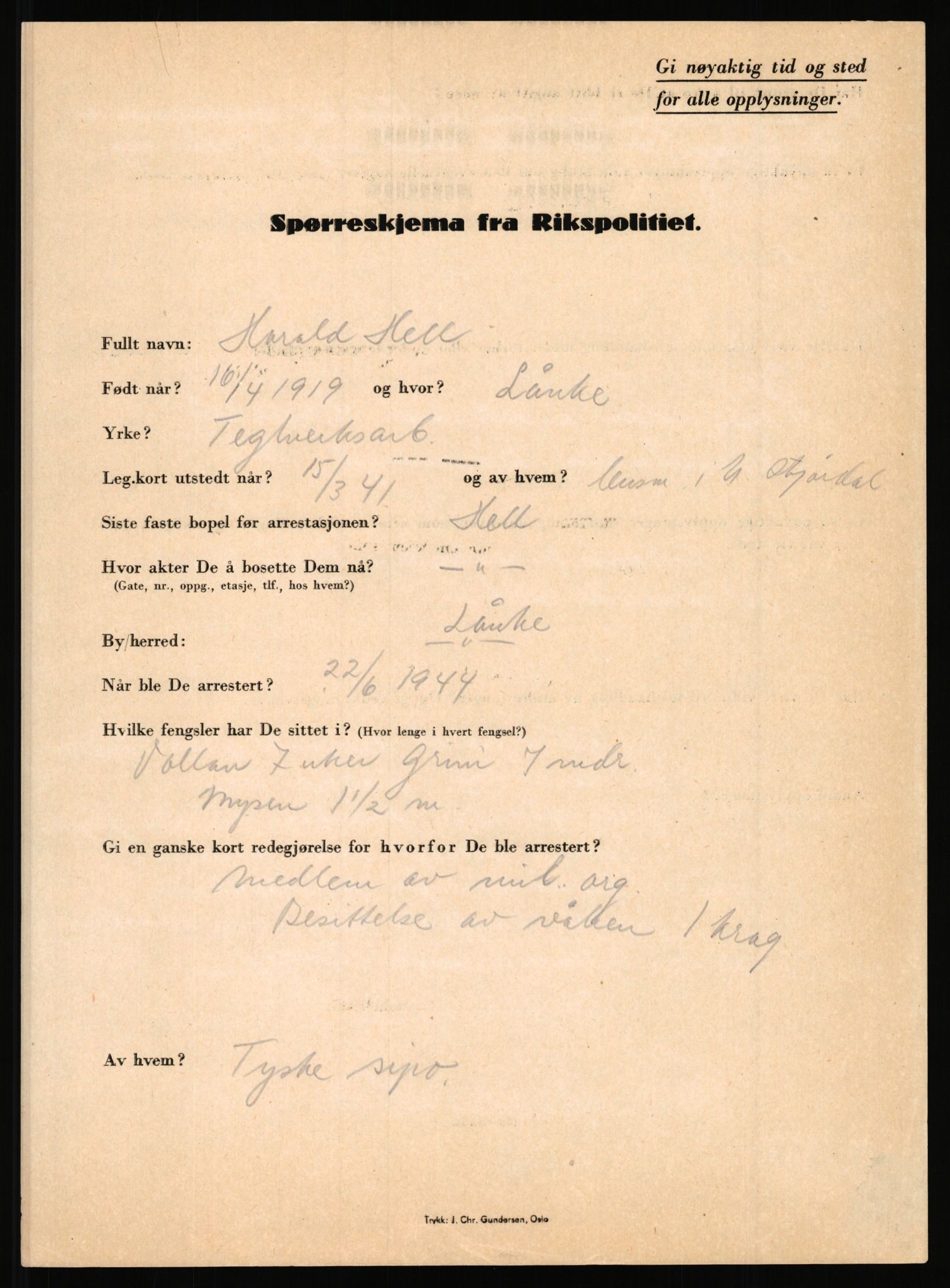 Rikspolitisjefen, AV/RA-S-1560/L/L0006: Hansen, Adolf Boye - Hemstad, Gunnar, 1940-1945, p. 1045