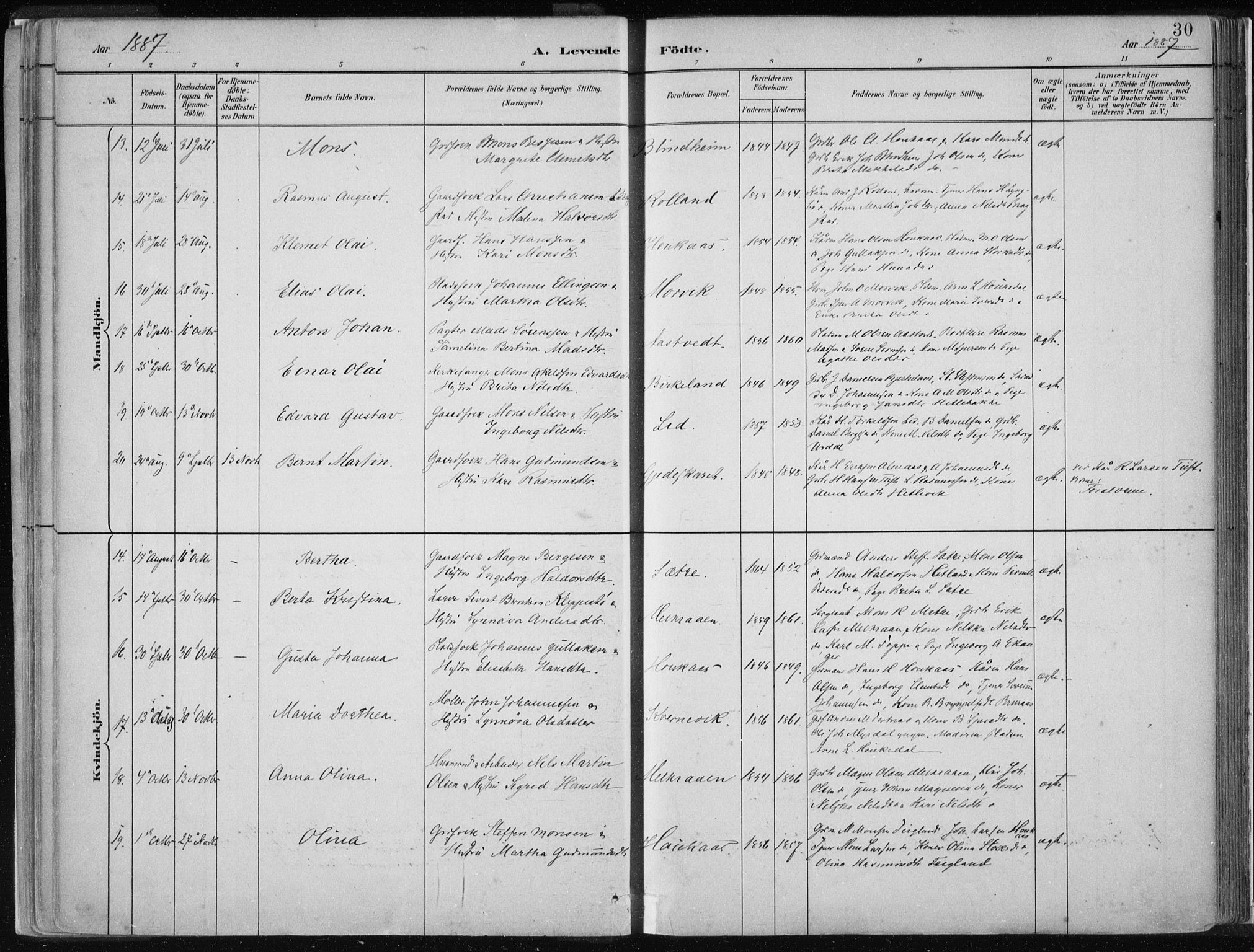 Hamre sokneprestembete, AV/SAB-A-75501/H/Ha/Haa/Haad/L0001: Parish register (official) no. D  1, 1882-1906, p. 30