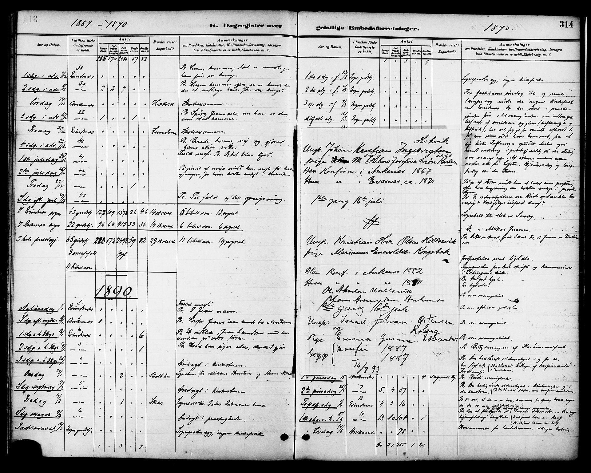 Ministerialprotokoller, klokkerbøker og fødselsregistre - Nordland, AV/SAT-A-1459/863/L0898: Parish register (official) no. 863A10, 1886-1897, p. 314