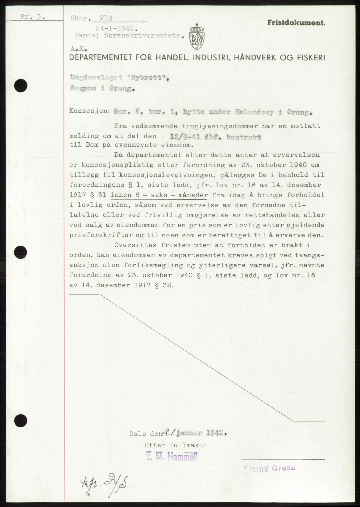 Namdal sorenskriveri, SAT/A-4133/1/2/2C: Mortgage book no. -, 1941-1942, Diary no: : 219/1942