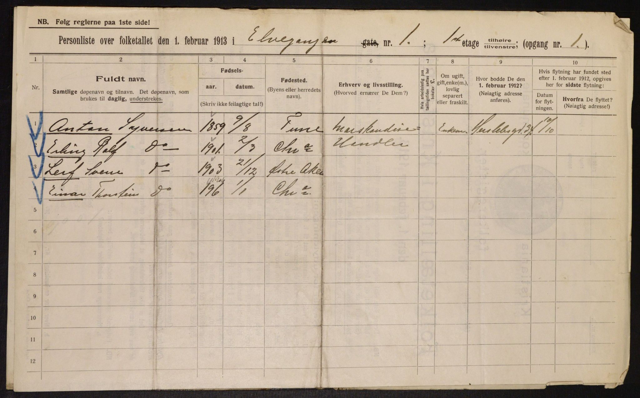 OBA, Municipal Census 1913 for Kristiania, 1913, p. 20974