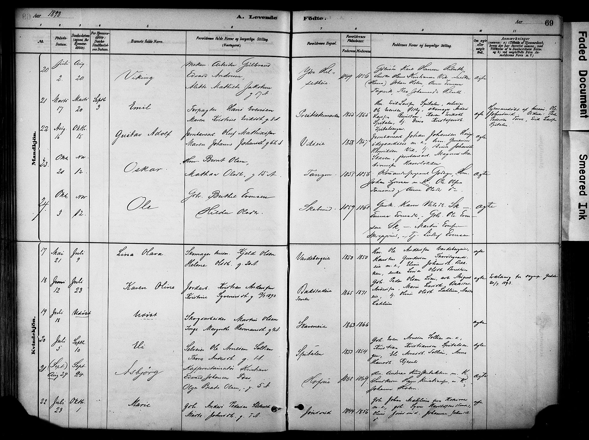 Stange prestekontor, SAH/PREST-002/K/L0018: Parish register (official) no. 18, 1880-1896, p. 69