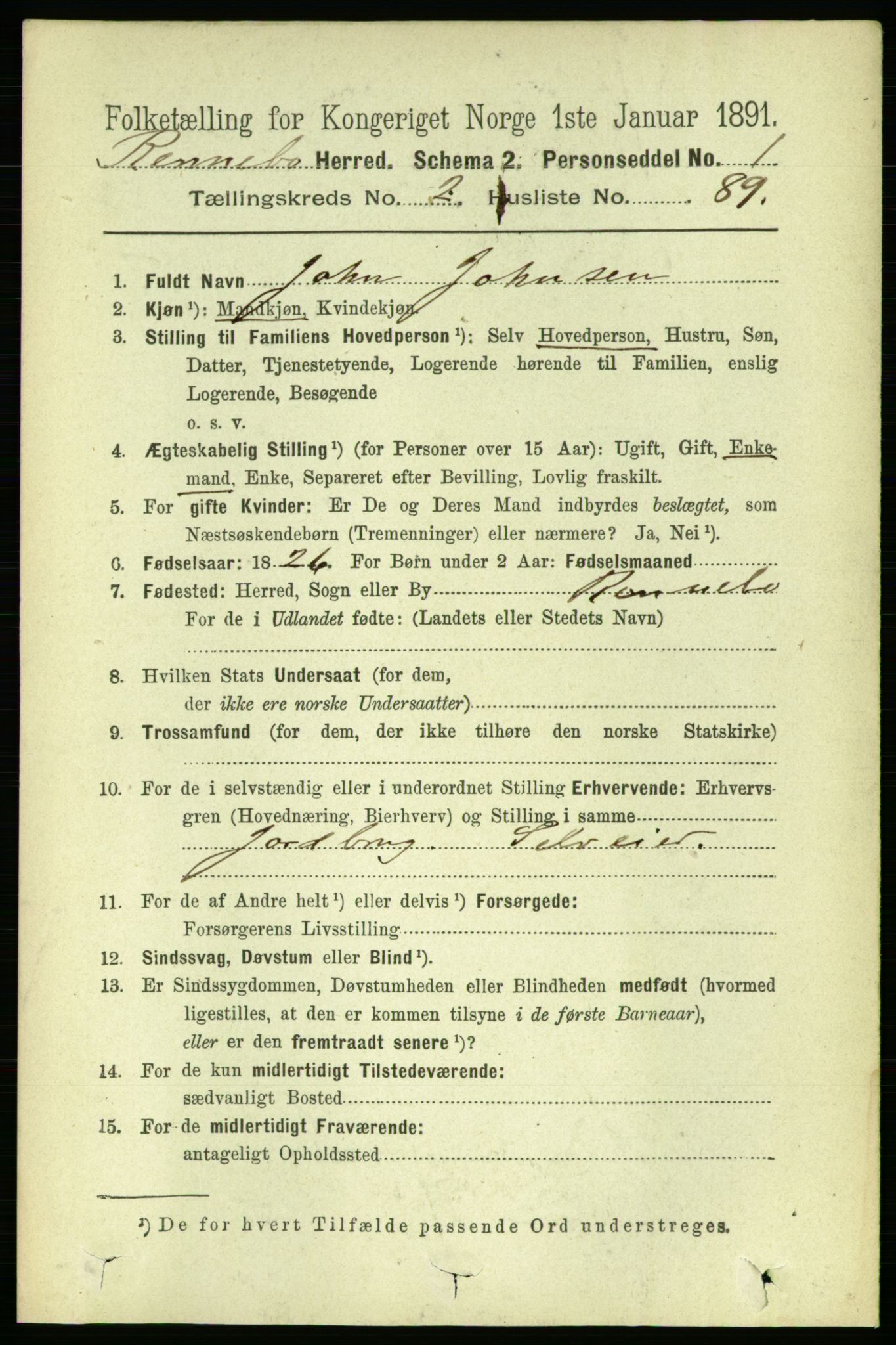 RA, 1891 census for 1635 Rennebu, 1891, p. 1278