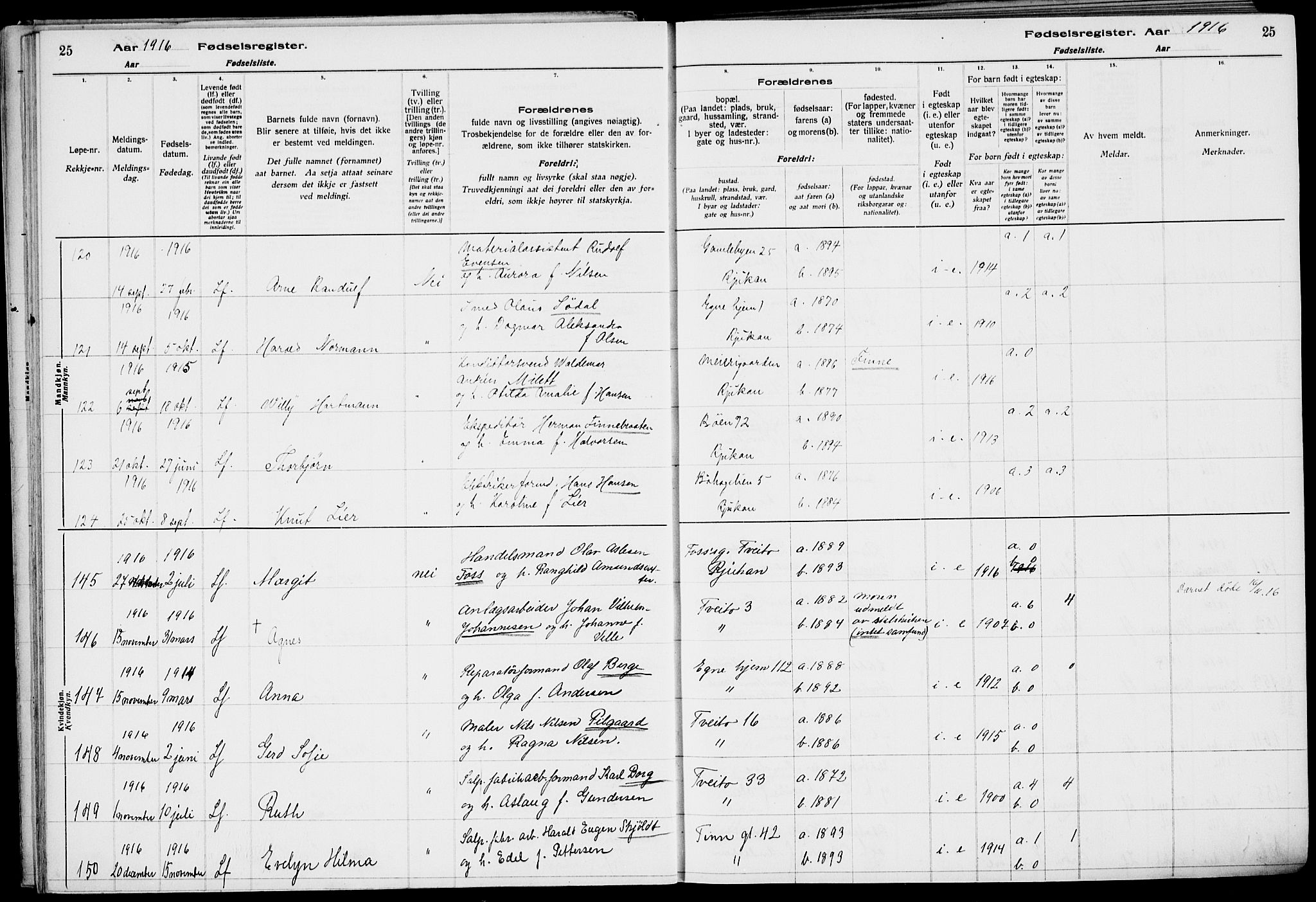 Rjukan kirkebøker, AV/SAKO-A-294/J/Ja/L0001: Birth register no. 1, 1916-1922, p. 25