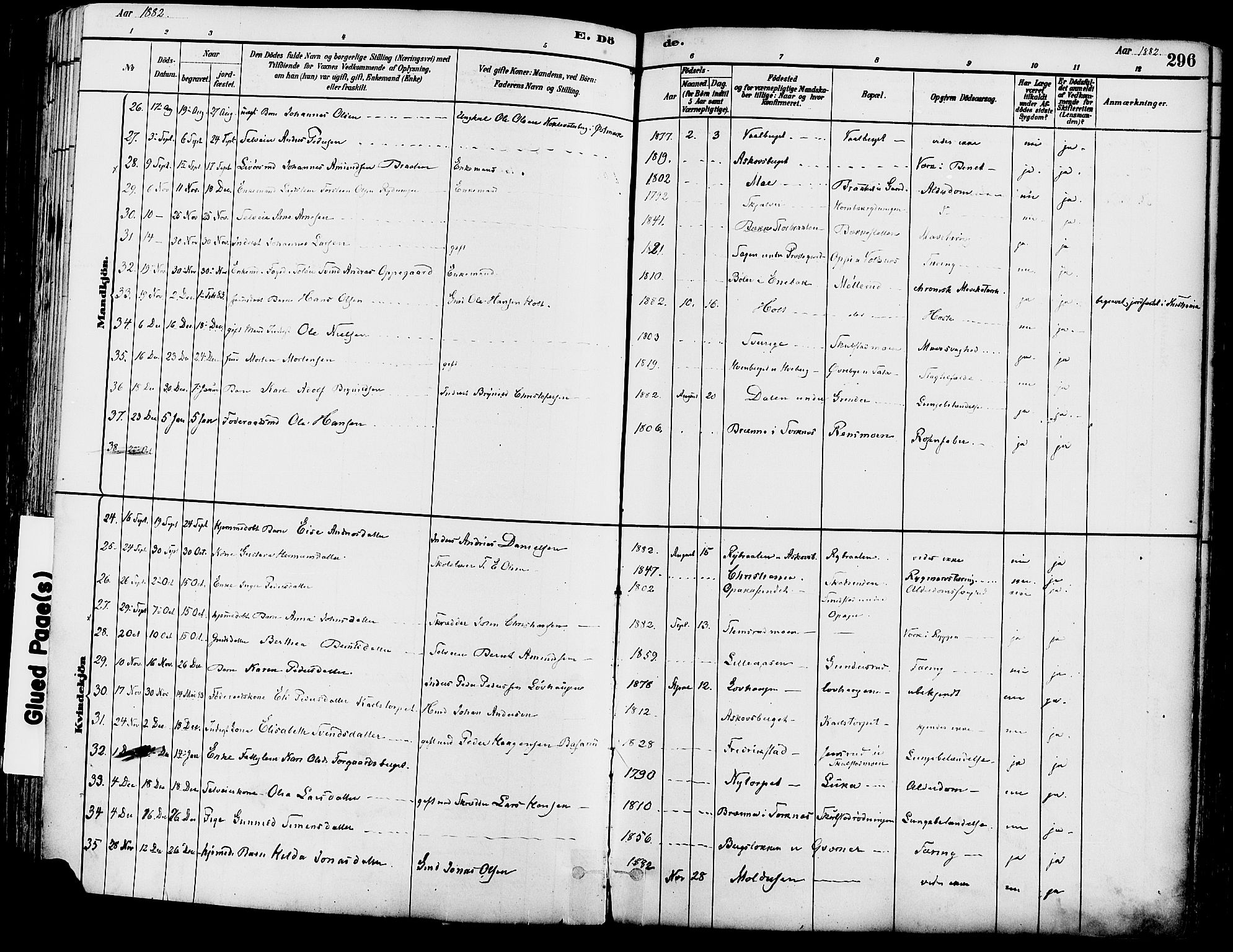 Grue prestekontor, SAH/PREST-036/H/Ha/Haa/L0012: Parish register (official) no. 12, 1881-1897, p. 296