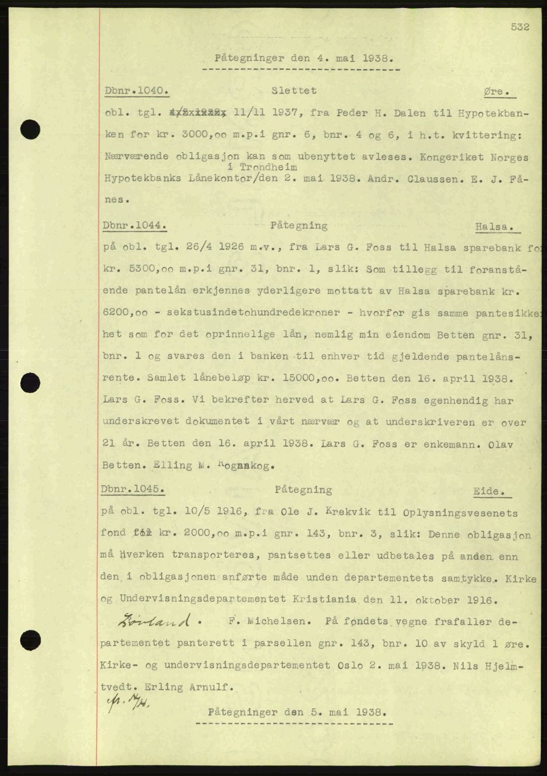 Nordmøre sorenskriveri, AV/SAT-A-4132/1/2/2Ca: Mortgage book no. C80, 1936-1939, Diary no: : 1040/1938