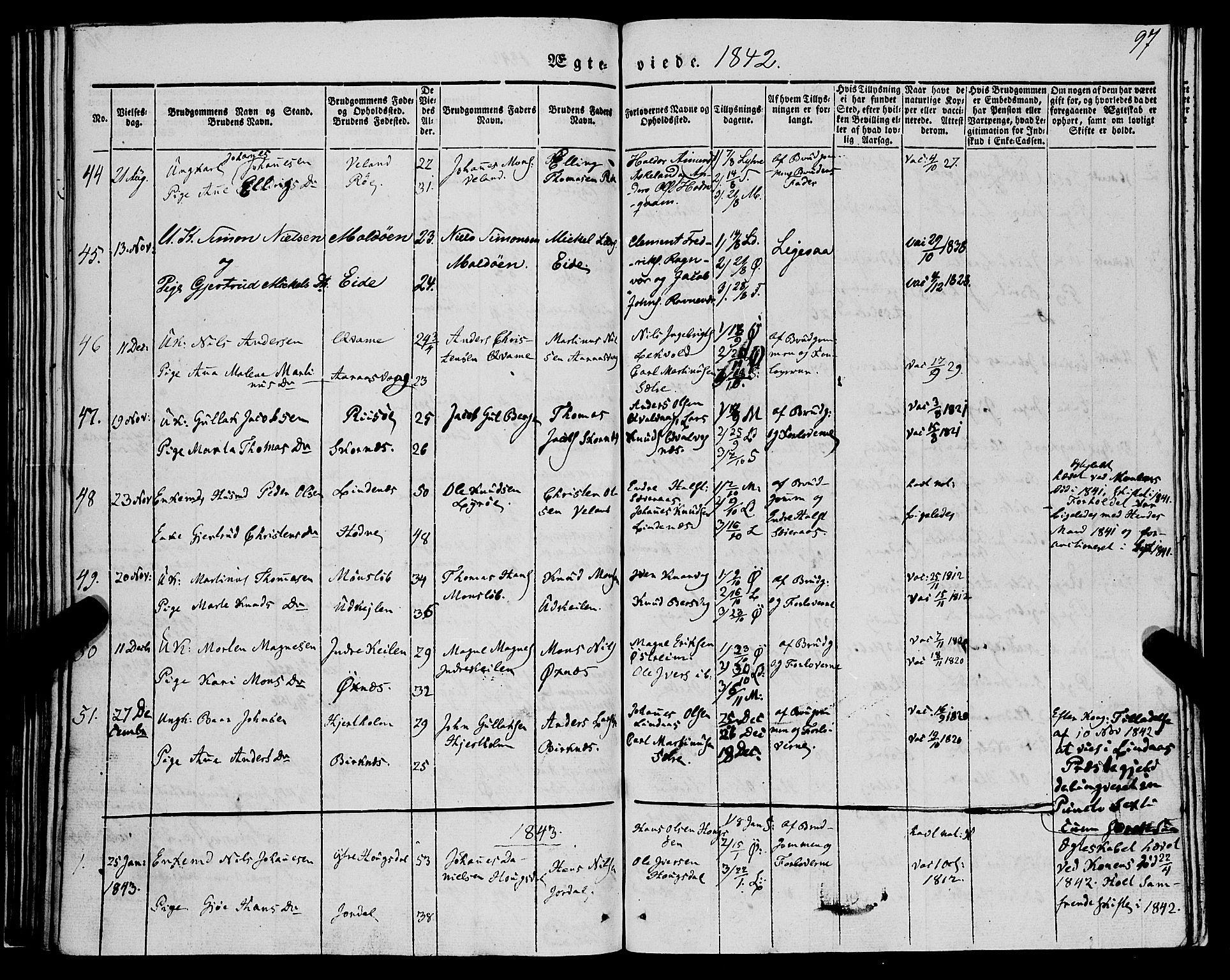 Lindås Sokneprestembete, SAB/A-76701/H/Haa: Parish register (official) no. A 12, 1836-1848, p. 97