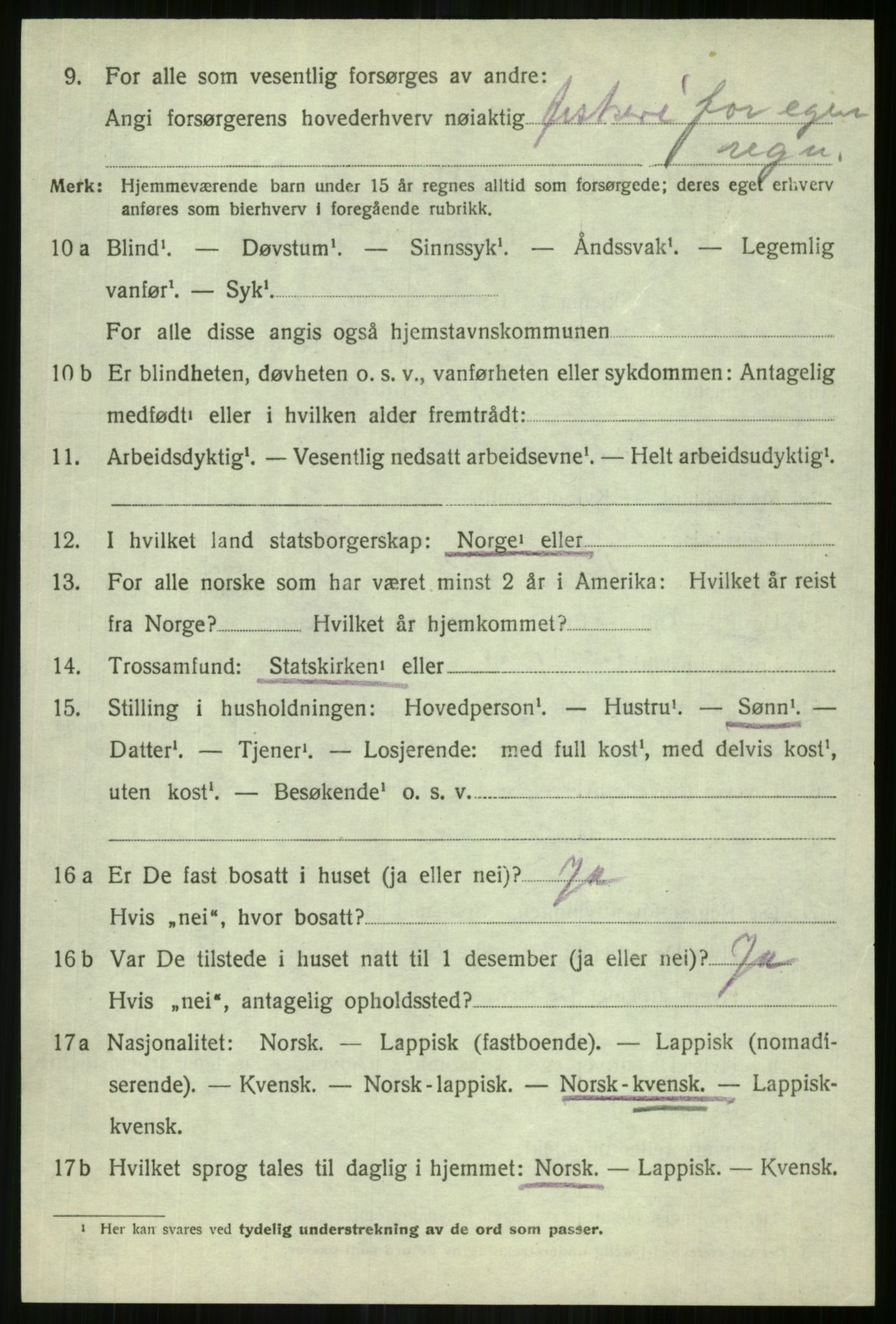 SATØ, 1920 census for Lyngen, 1920, p. 10398