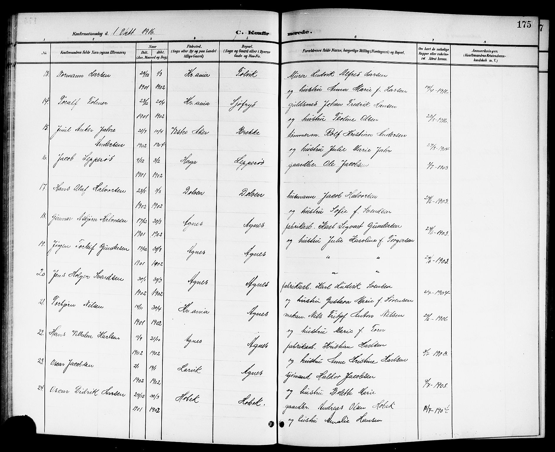 Brunlanes kirkebøker, SAKO/A-342/G/Ga/L0004: Parish register (copy) no. I 4, 1898-1921, p. 175