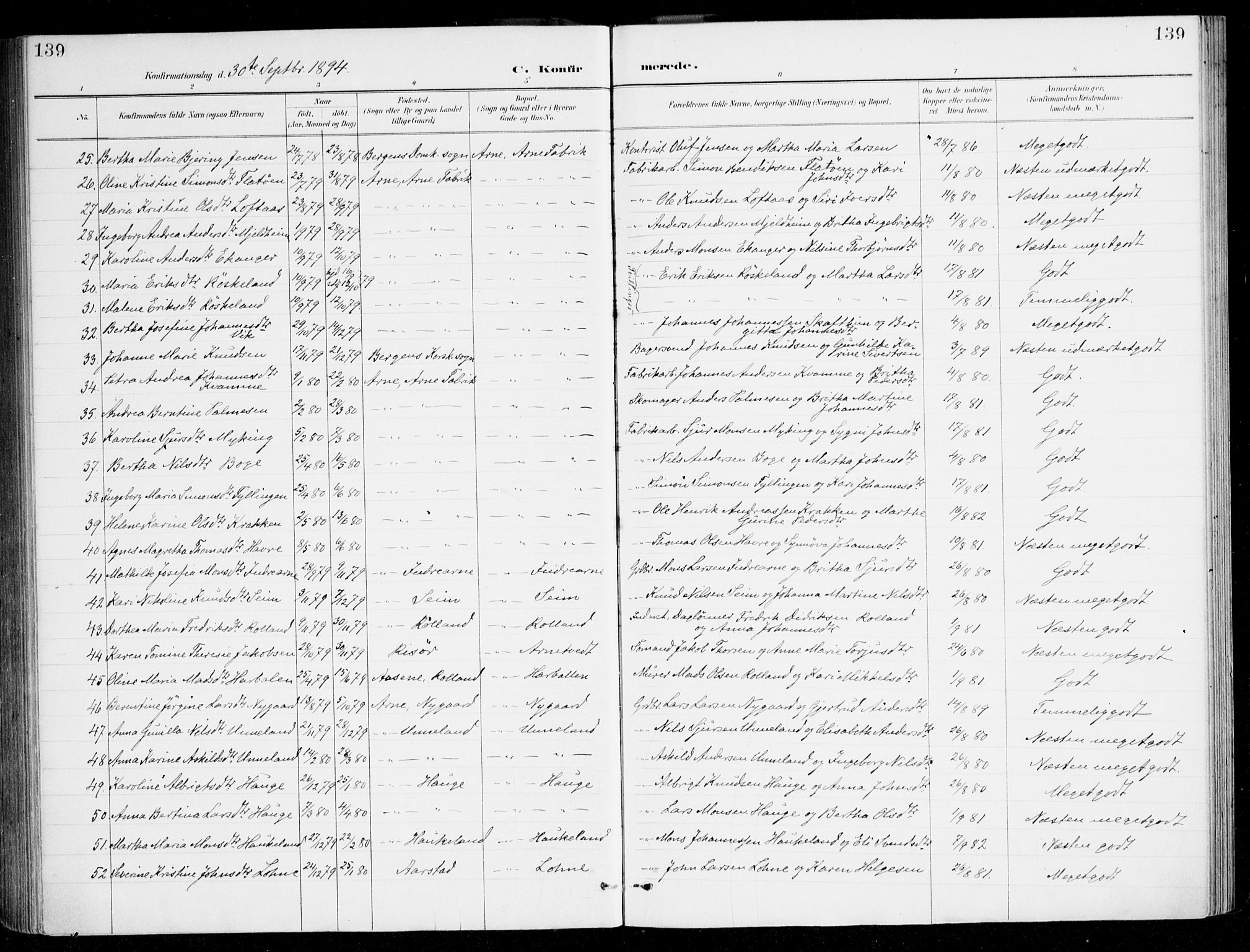 Haus sokneprestembete, AV/SAB-A-75601/H/Haa/Haad/L0001: Parish register (official) no. D 1, 1887-1898, p. 139