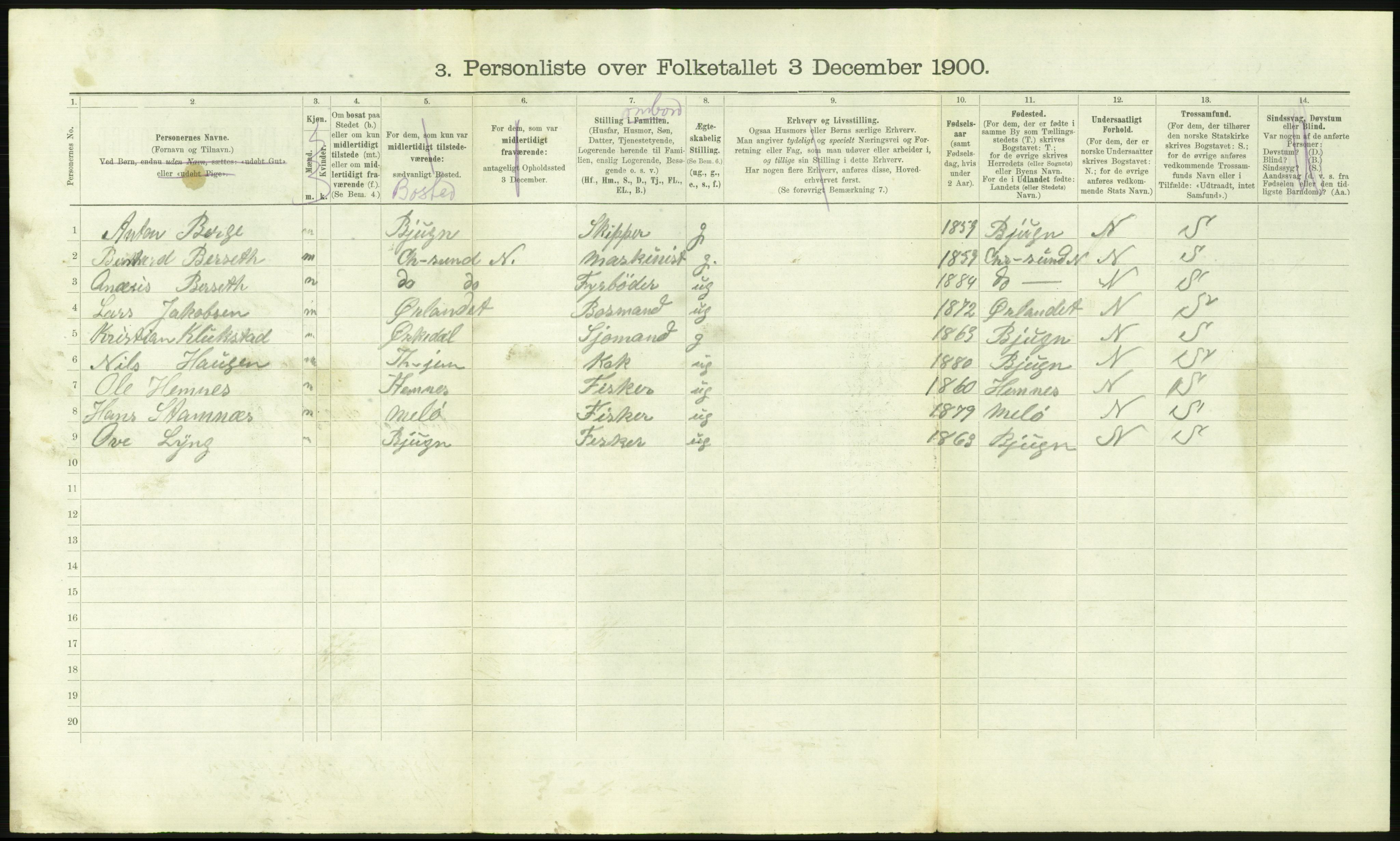 RA, 1900 Census - ship lists from ships in Norwegian harbours, harbours abroad and at sea, 1900, p. 2306