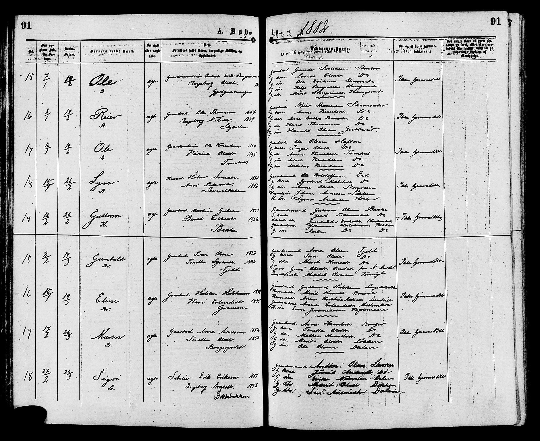 Sør-Aurdal prestekontor, AV/SAH-PREST-128/H/Ha/Haa/L0008: Parish register (official) no. 8, 1877-1885, p. 91