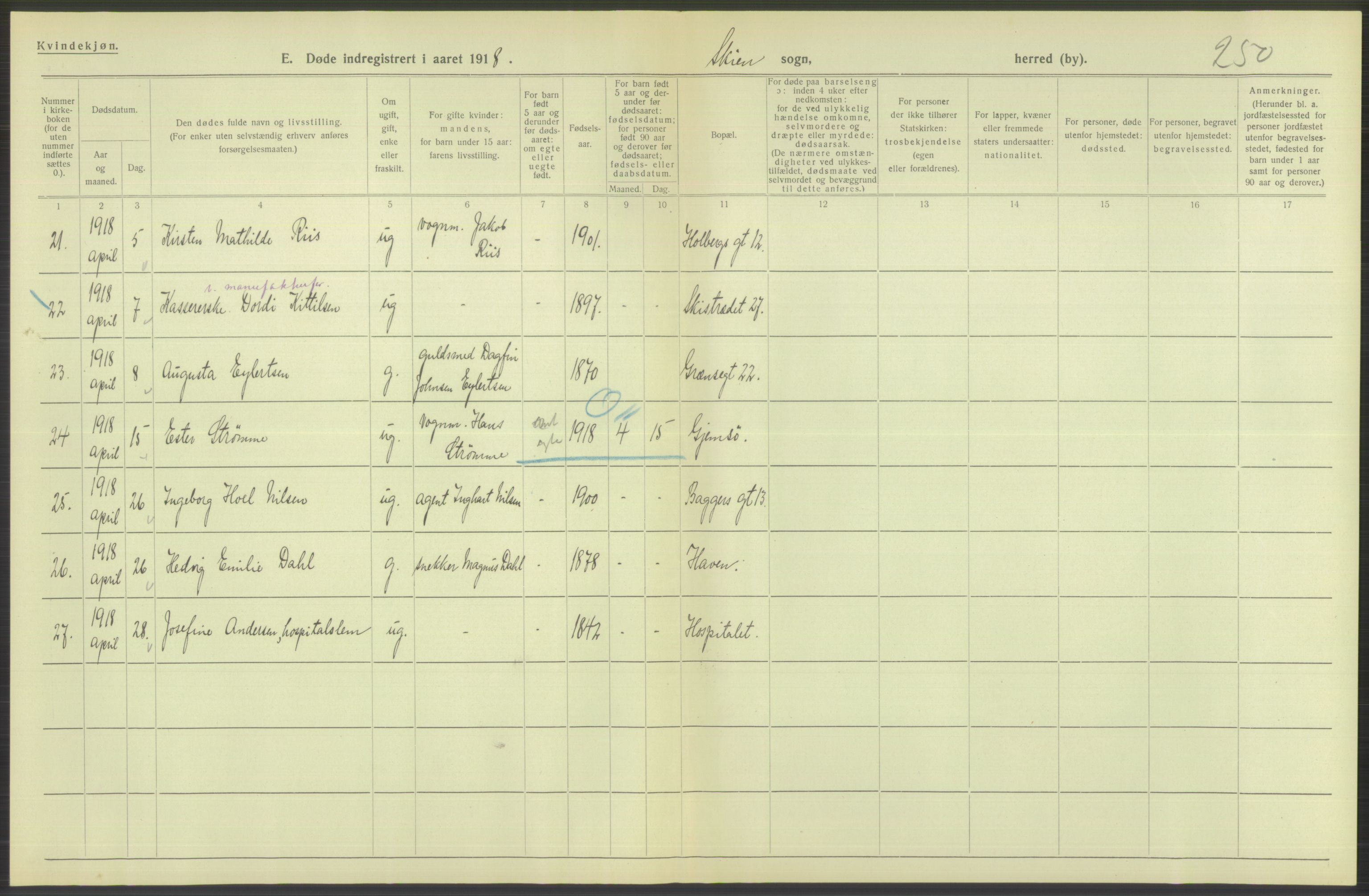 Statistisk sentralbyrå, Sosiodemografiske emner, Befolkning, AV/RA-S-2228/D/Df/Dfb/Dfbh/L0026: Telemark fylke: Døde. Bygder og byer., 1918, p. 134