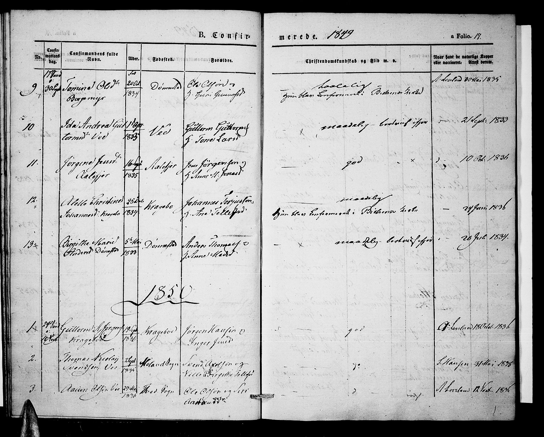 Tveit sokneprestkontor, AV/SAK-1111-0043/F/Fa/L0004: Parish register (official) no. A 4, 1843-1852, p. 17