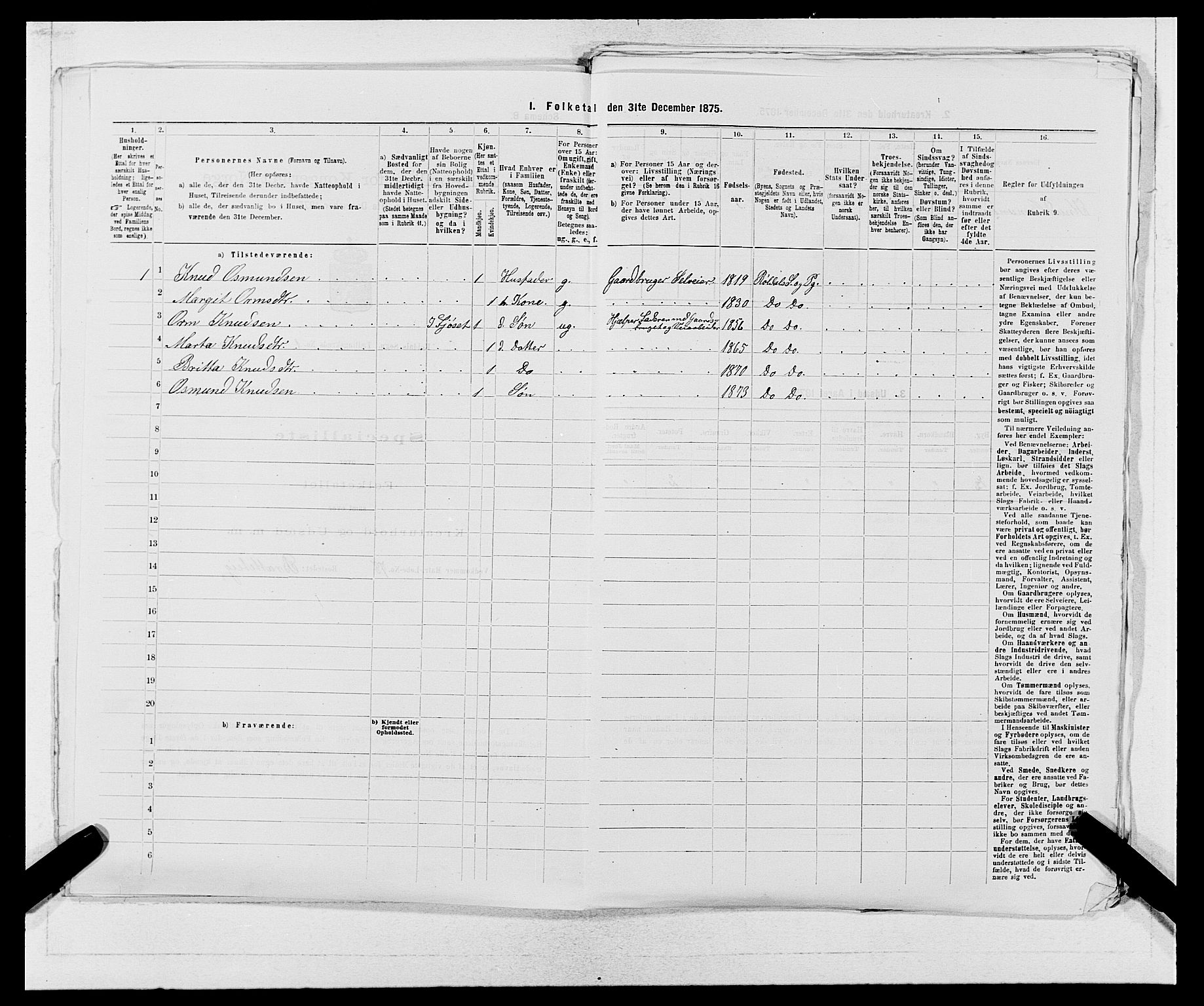 SAB, 1875 census for 1229P Røldal, 1875, p. 16