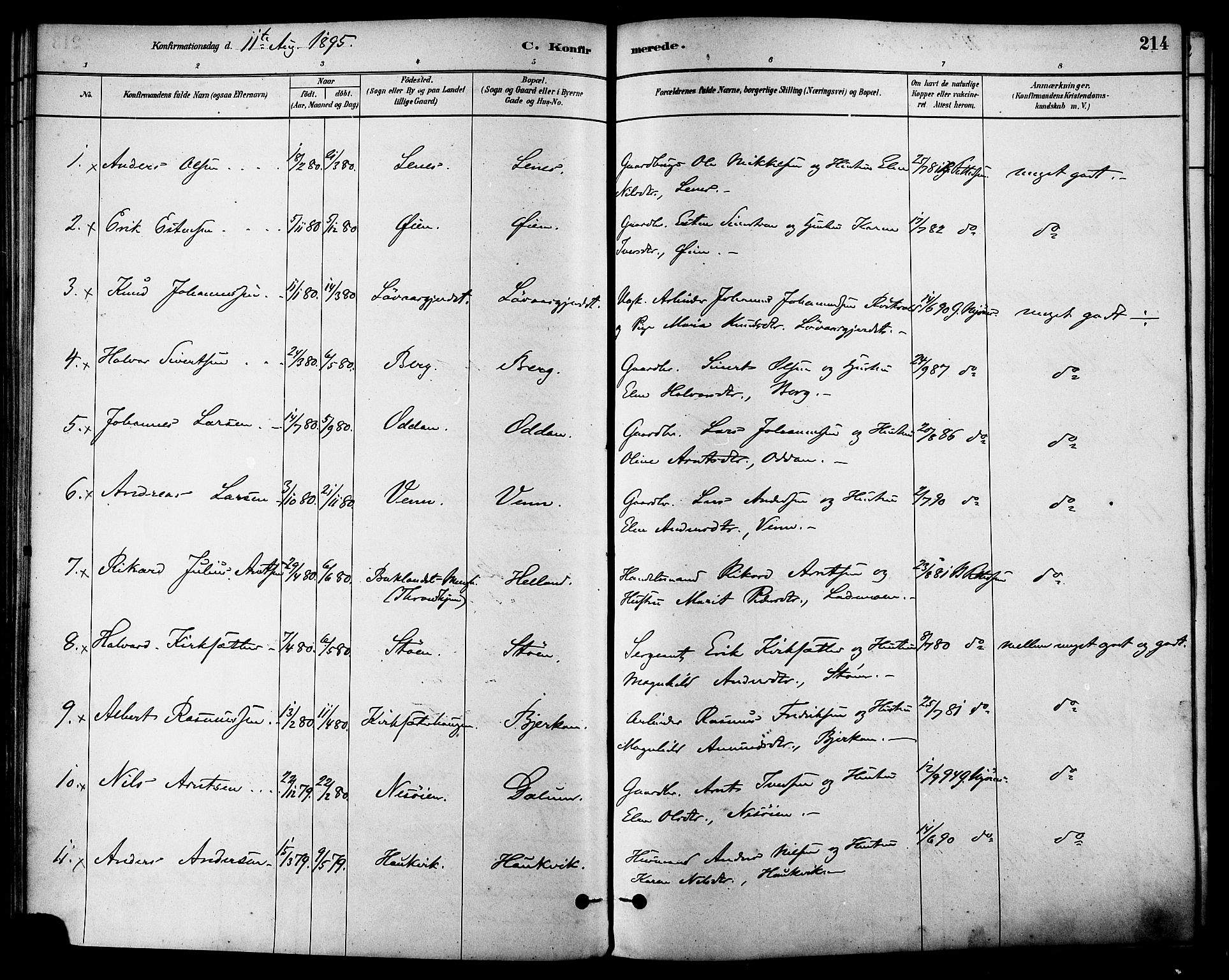 Ministerialprotokoller, klokkerbøker og fødselsregistre - Sør-Trøndelag, SAT/A-1456/630/L0496: Parish register (official) no. 630A09, 1879-1895, p. 214
