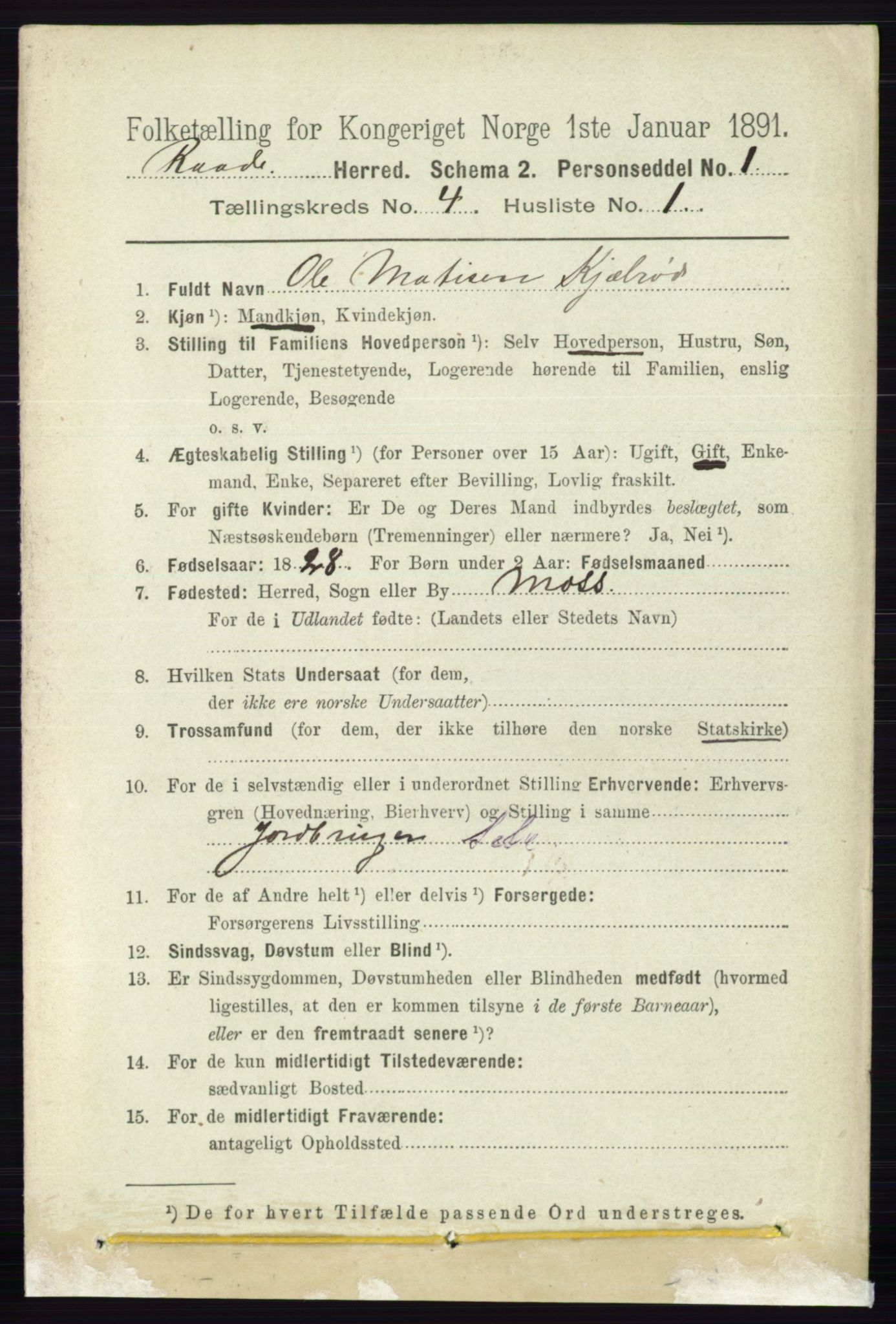 RA, 1891 census for 0135 Råde, 1891, p. 1854