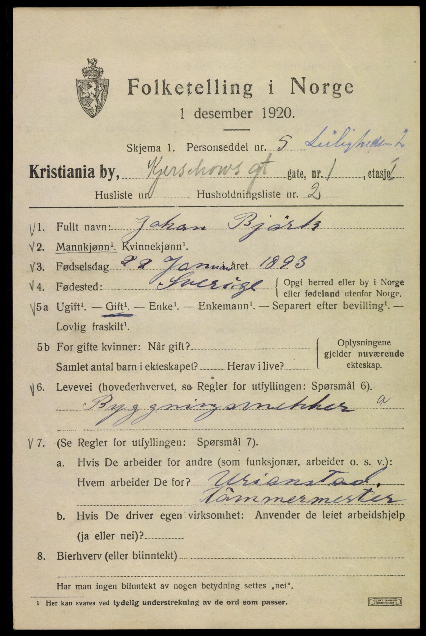 SAO, 1920 census for Kristiania, 1920, p. 340397