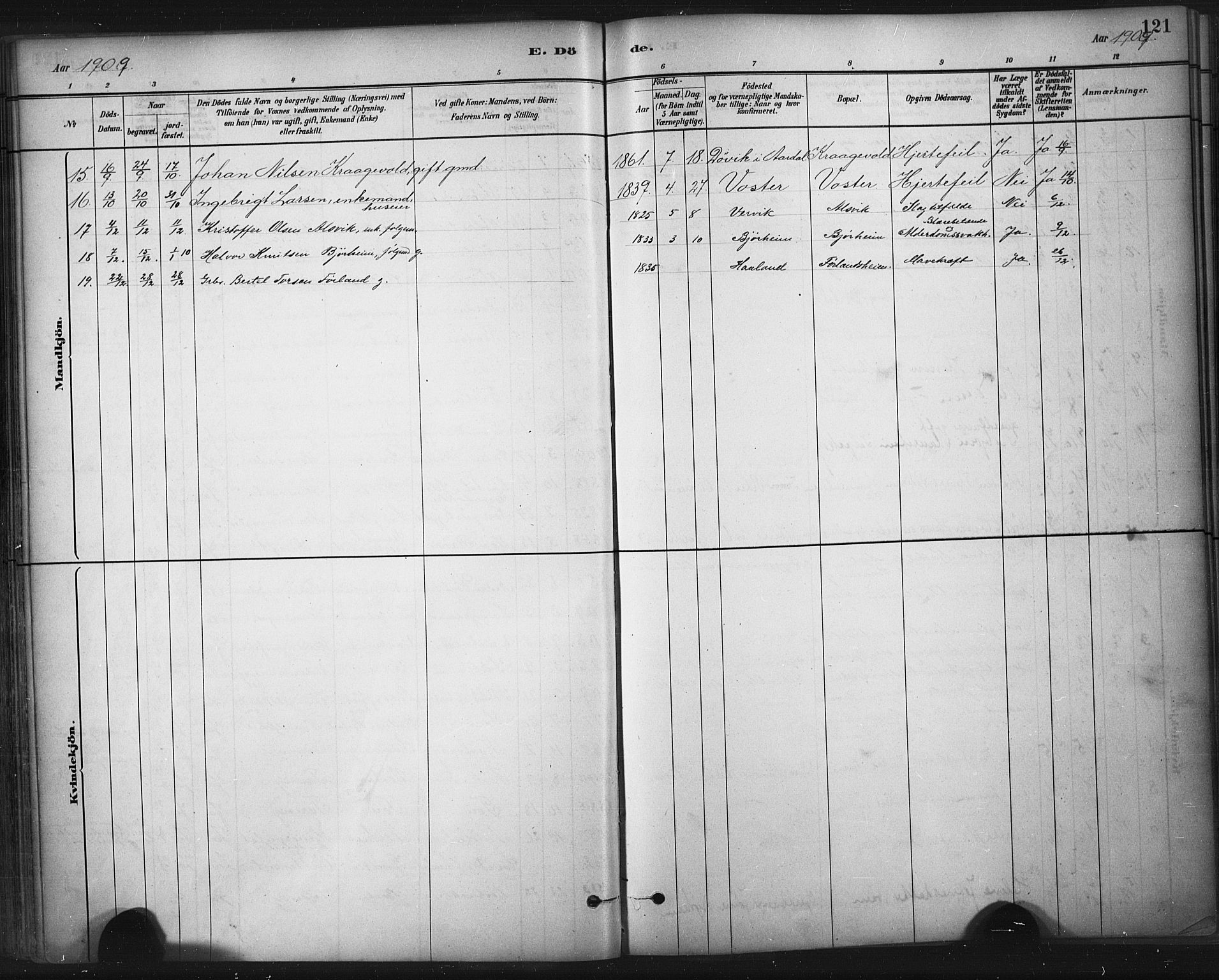 Strand sokneprestkontor, AV/SAST-A-101828/H/Ha/Haa/L0010: Parish register (official) no. A 10, 1882-1929, p. 121