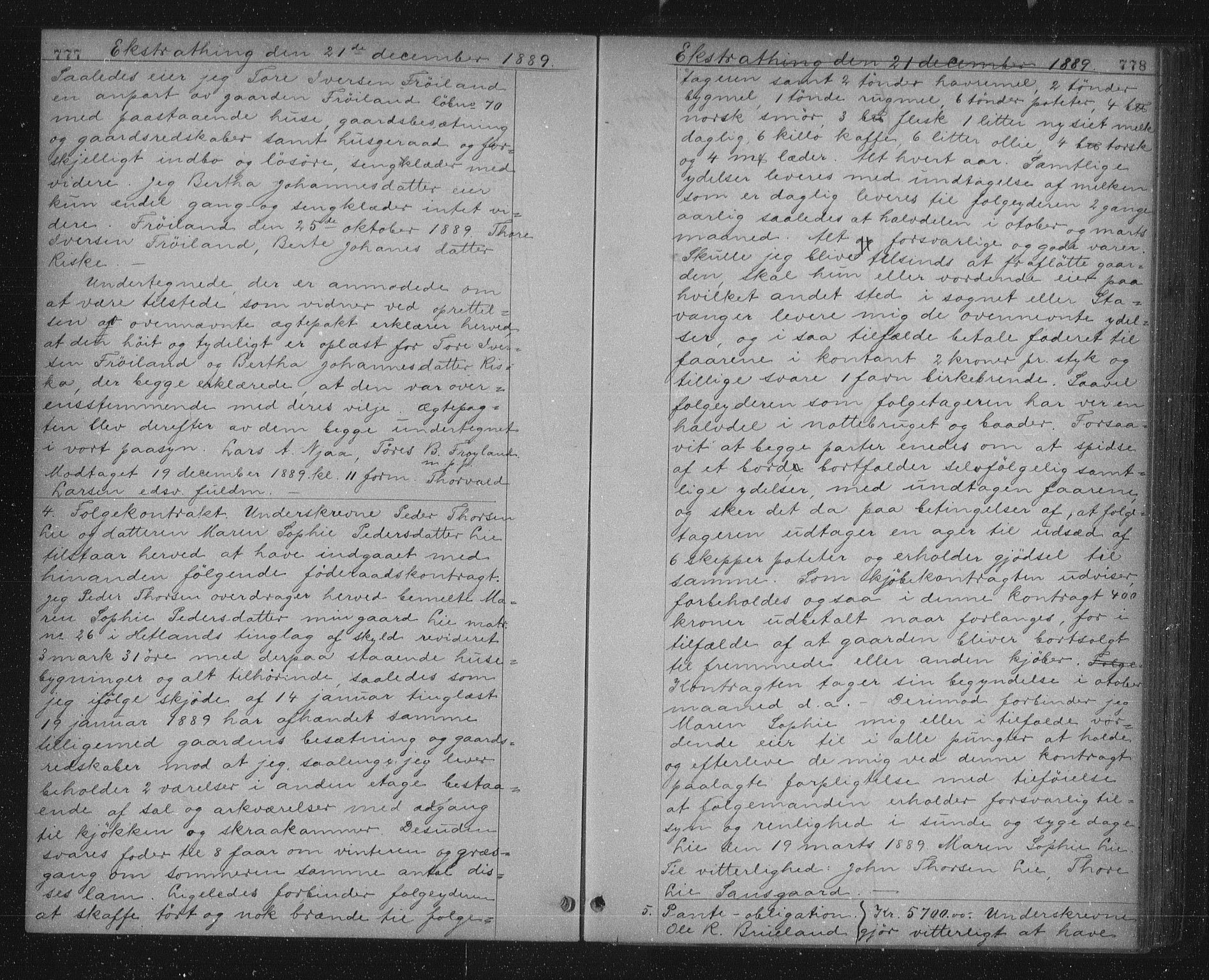 Jæren sorenskriveri, SAST/A-100310/01/4/41/41BF/L0010: Mortgage book no. 17, 1888-1890, p. 777-778