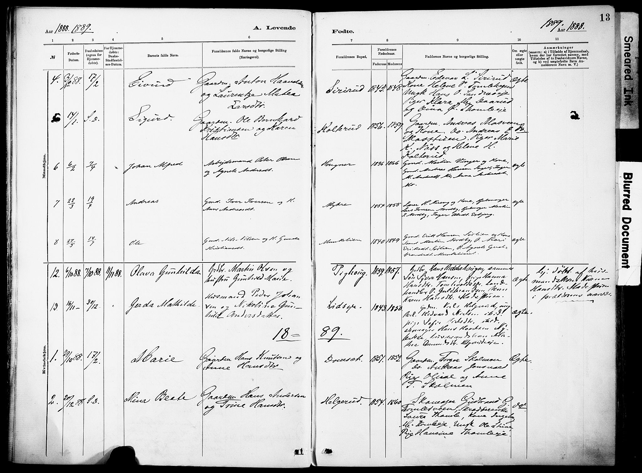 Nordre Land prestekontor, SAH/PREST-124/H/Ha/Haa/L0005: Parish register (official) no. 5, 1882-1903, p. 13