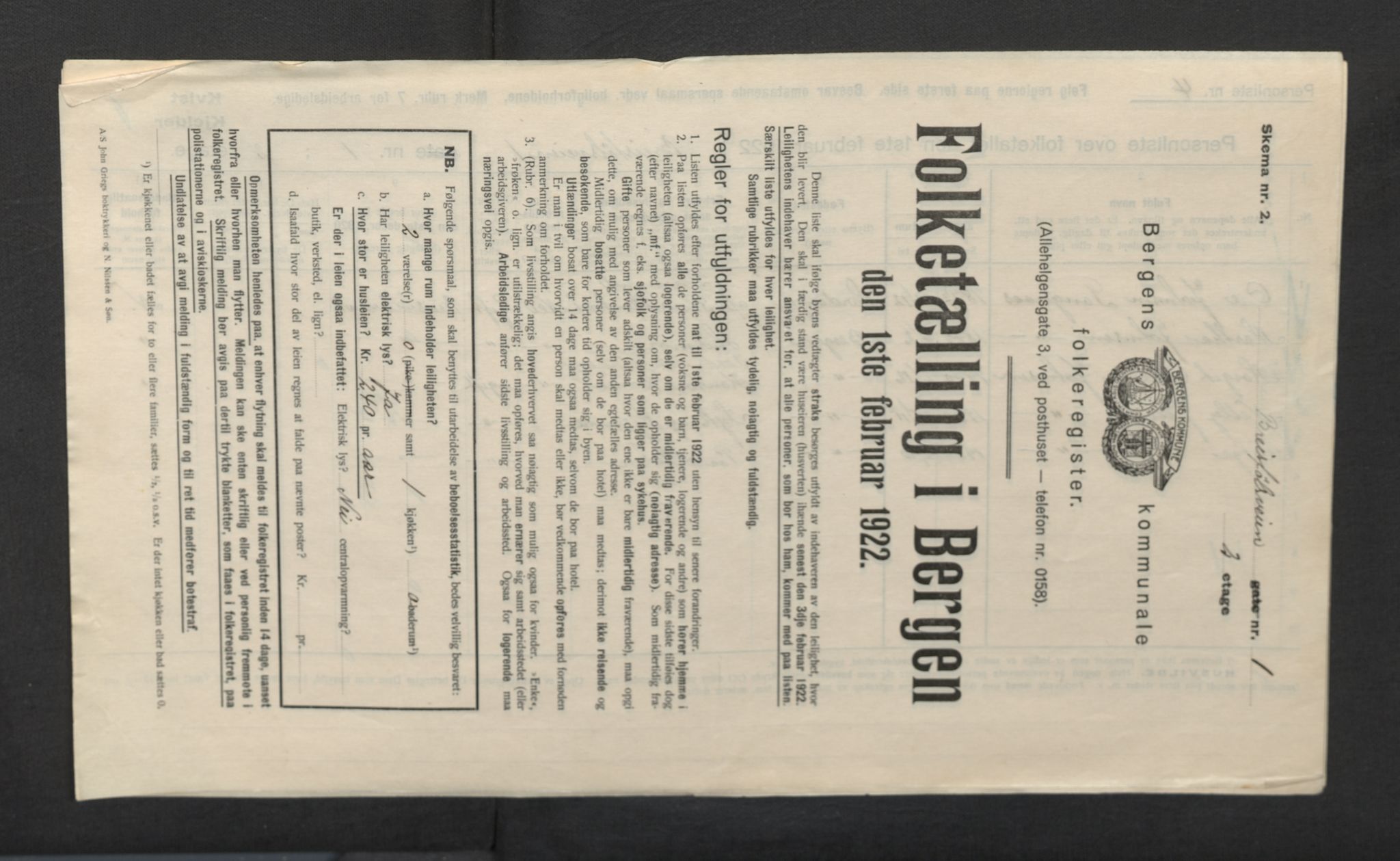 SAB, Municipal Census 1922 for Bergen, 1922, p. 4051