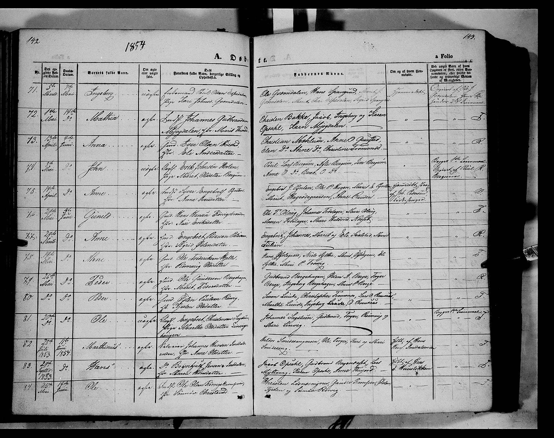 Ringebu prestekontor, AV/SAH-PREST-082/H/Ha/Haa/L0006: Parish register (official) no. 6, 1848-1859, p. 142-143
