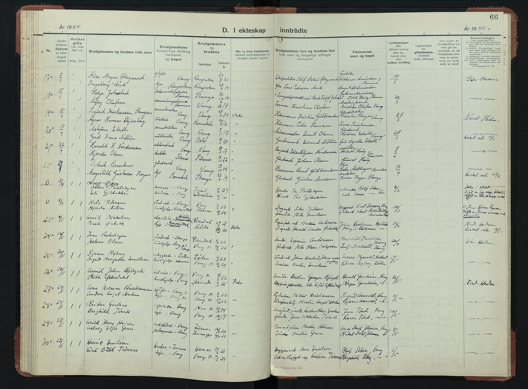 Vang prestekontor, Hedmark, SAH/PREST-008/H/Ha/Hab/L0019: Parish register (copy) no. 19, 1940-1953, p. 66