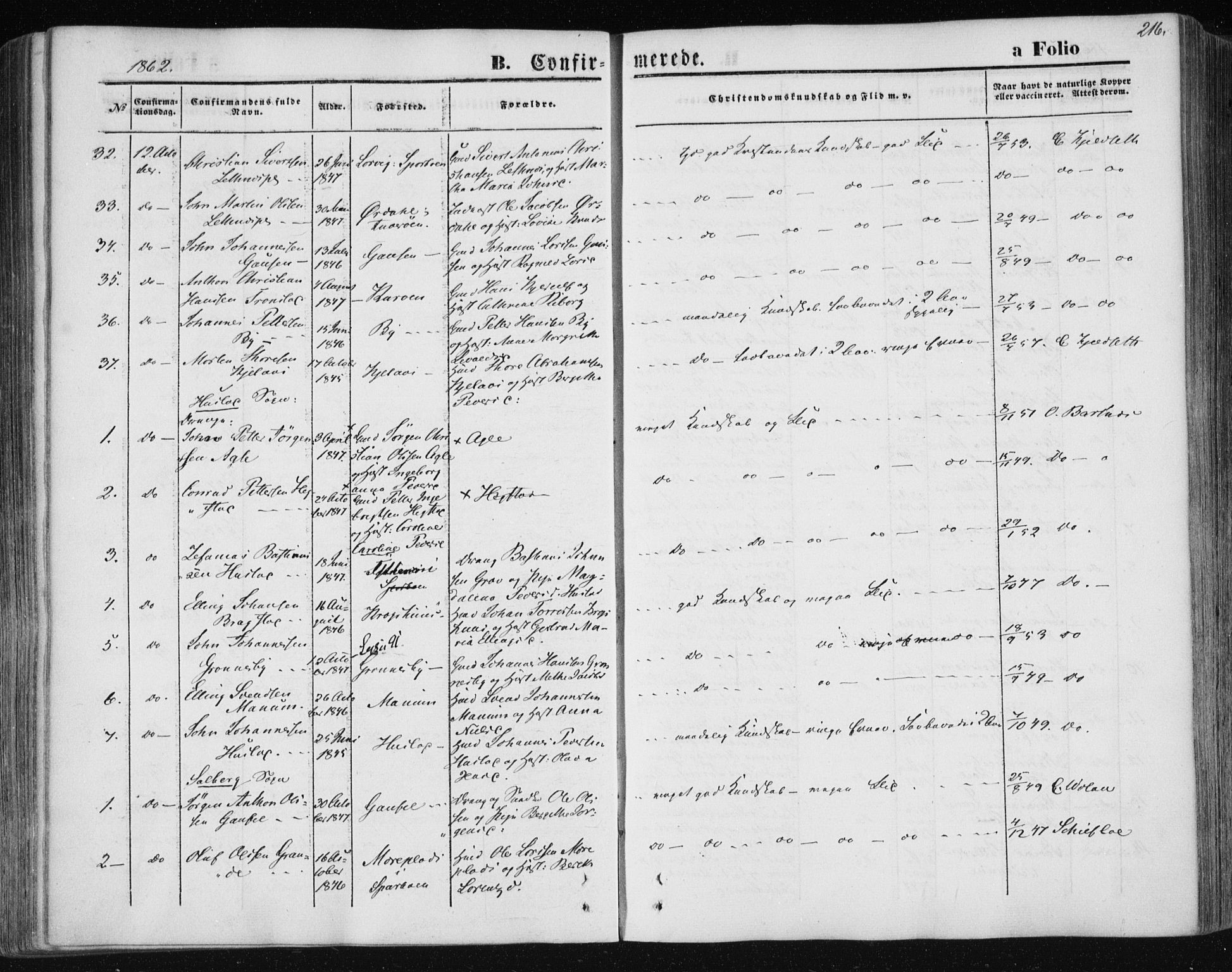 Ministerialprotokoller, klokkerbøker og fødselsregistre - Nord-Trøndelag, AV/SAT-A-1458/730/L0283: Parish register (official) no. 730A08, 1855-1865, p. 216