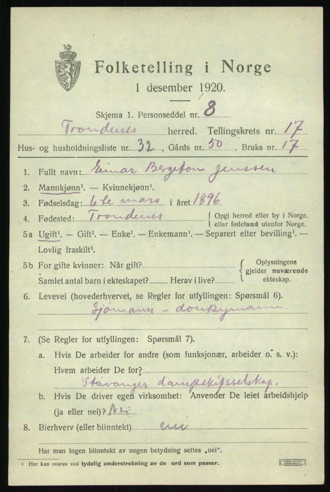 SATØ, 1920 census for Trondenes, 1920, p. 12233