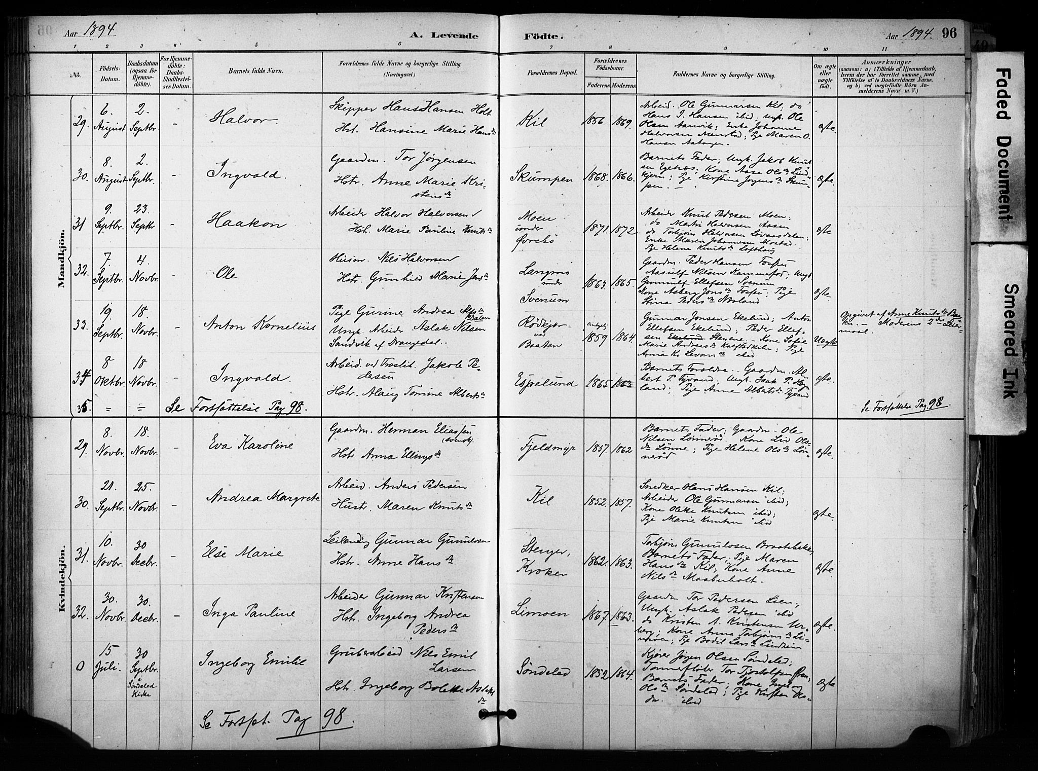 Sannidal kirkebøker, AV/SAKO-A-296/F/Fa/L0015: Parish register (official) no. 15, 1884-1899, p. 96