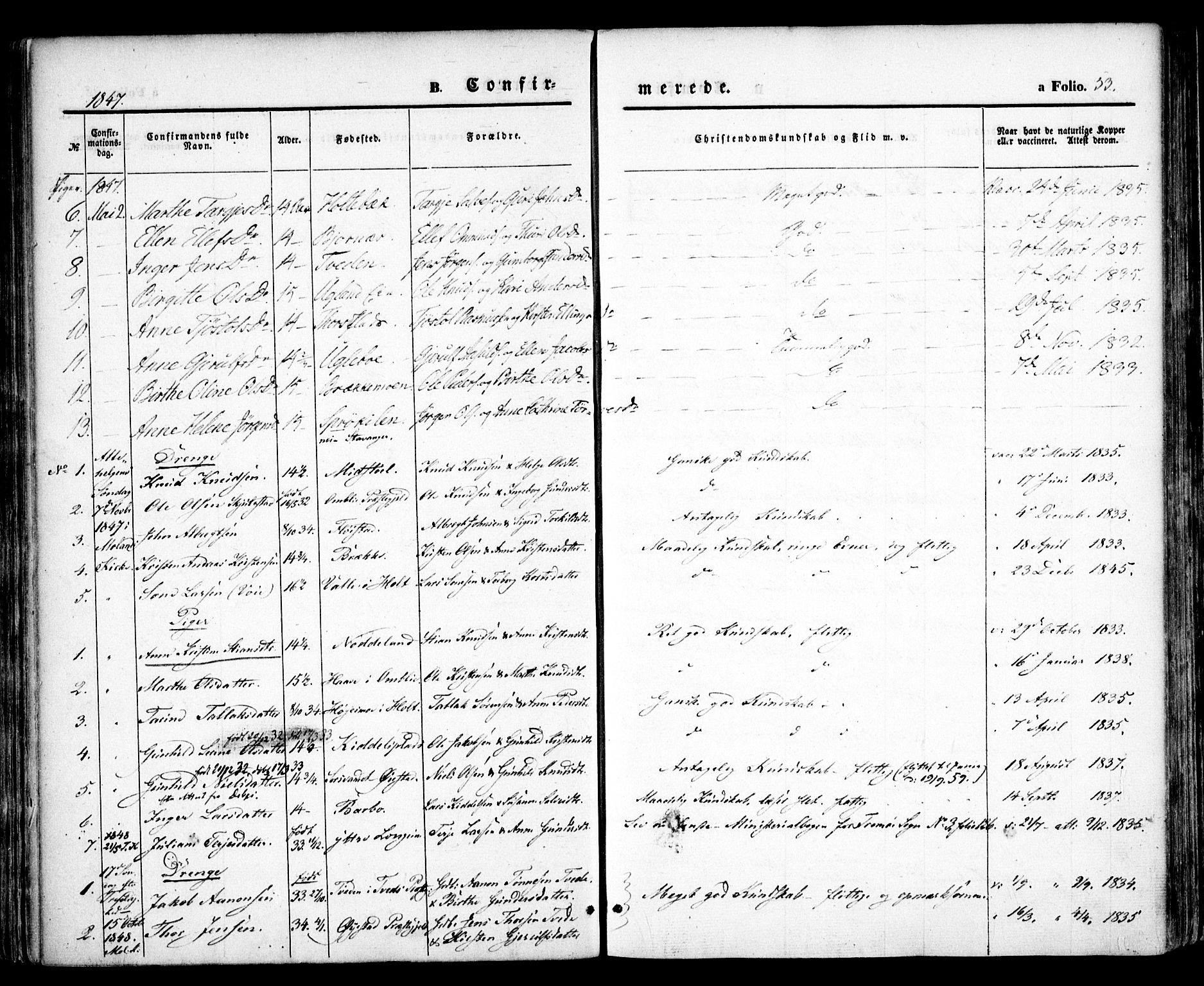 Austre Moland sokneprestkontor, SAK/1111-0001/F/Fa/Faa/L0007: Parish register (official) no. A 7, 1847-1857, p. 53
