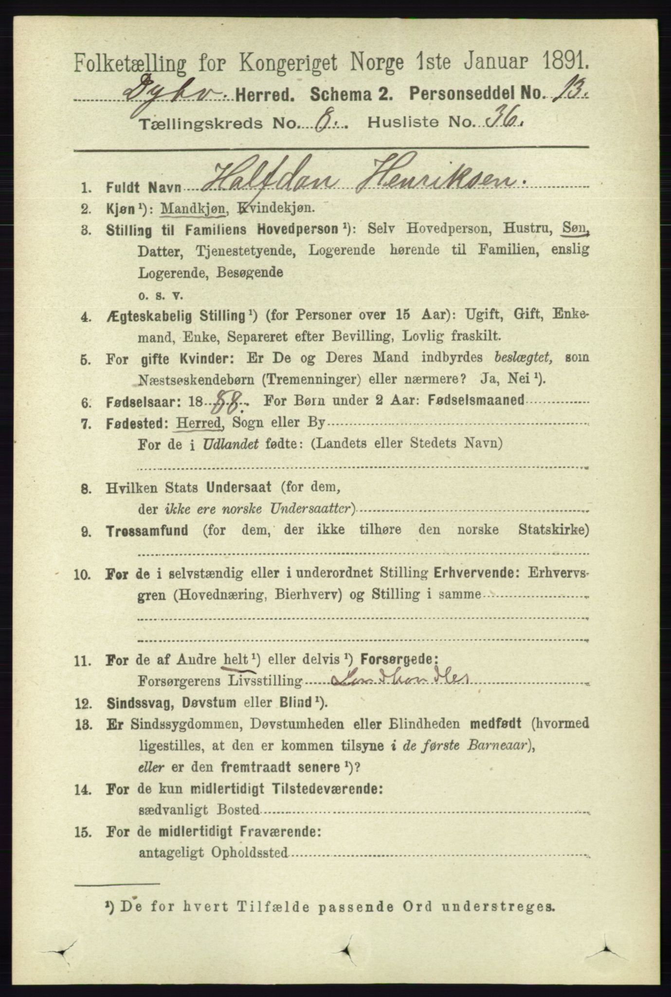 RA, 1891 census for 0915 Dypvåg, 1891, p. 2944